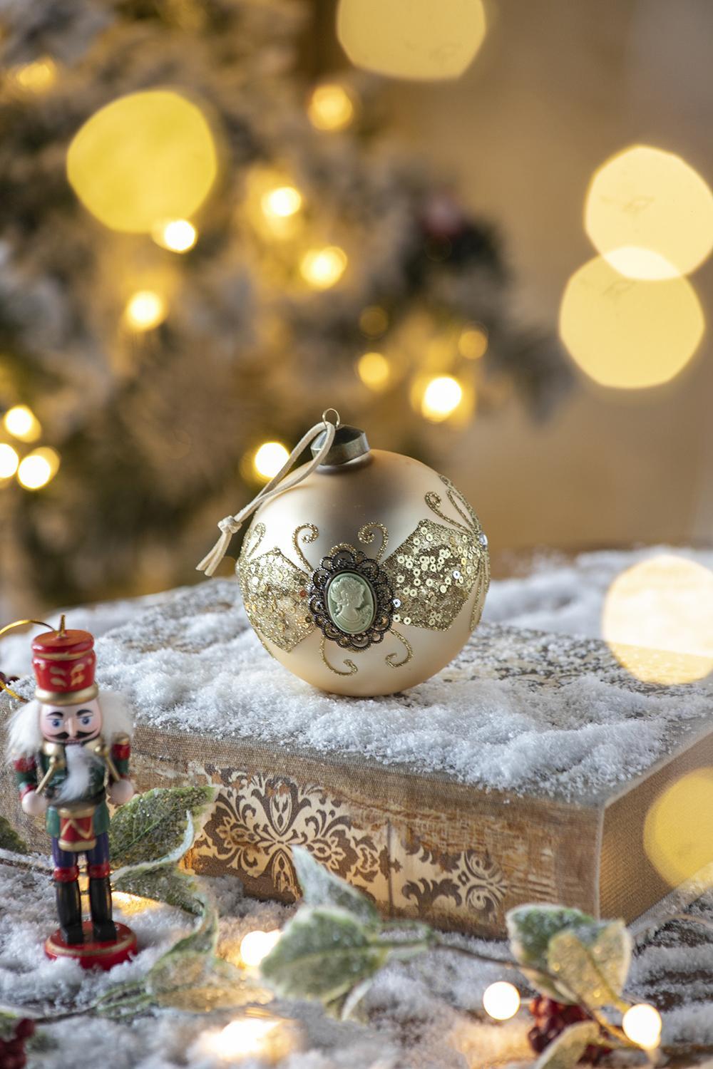 Gold Inlay Christmas Ball Ornaments,  Set of 6