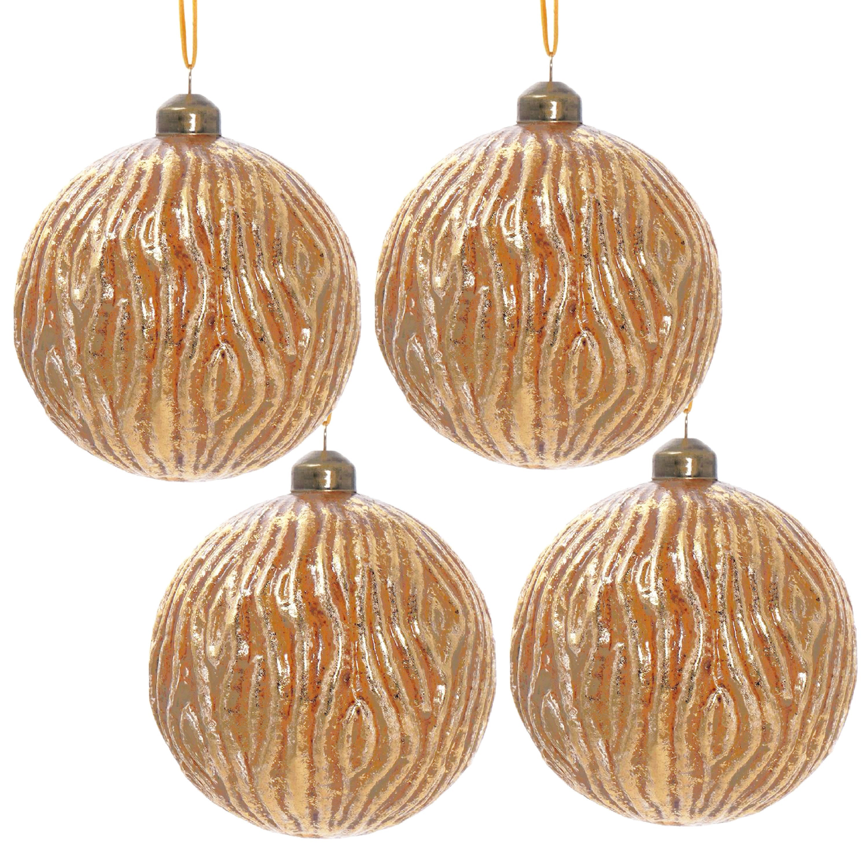 Gold Etched Christmas Ball Ornaments, Set of 4