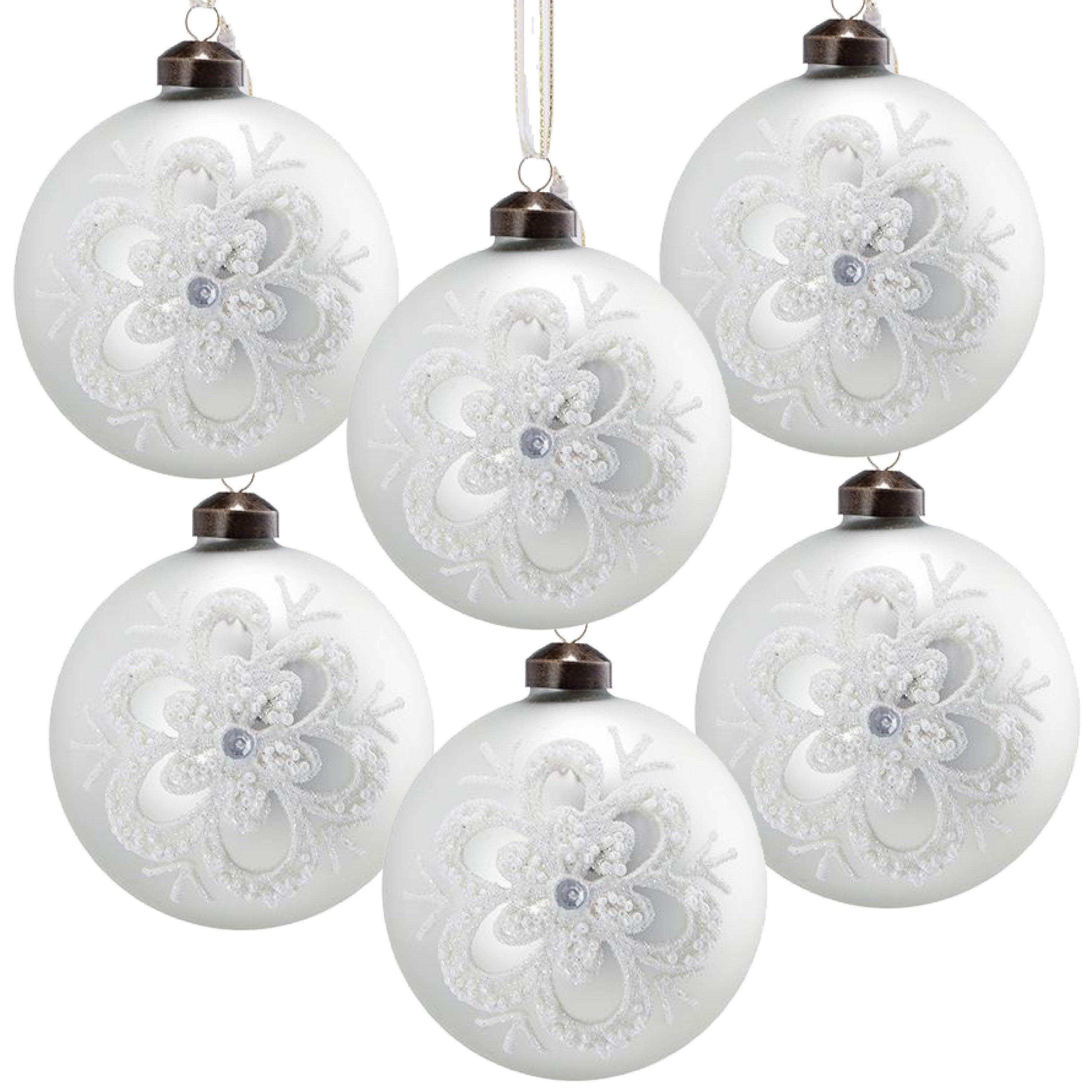 White and Gold  Christmas Ball Ornaments, Set of 6