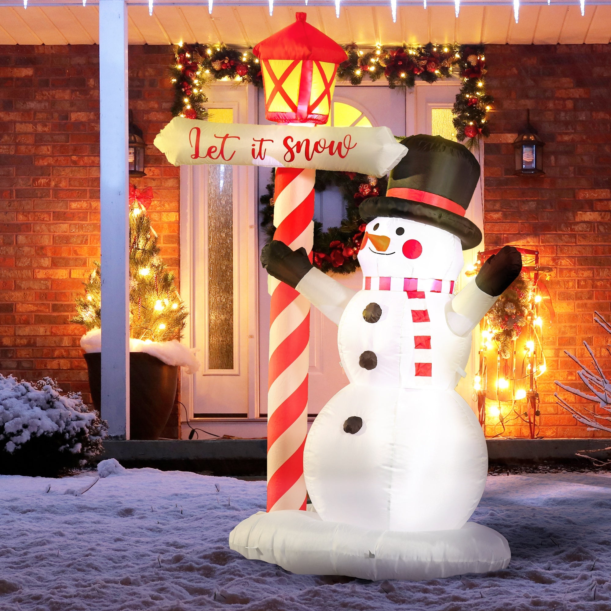 7ft  Snowman with Street Light, Blow-Up LED  Decor-Christmas Inflatables Outdoor