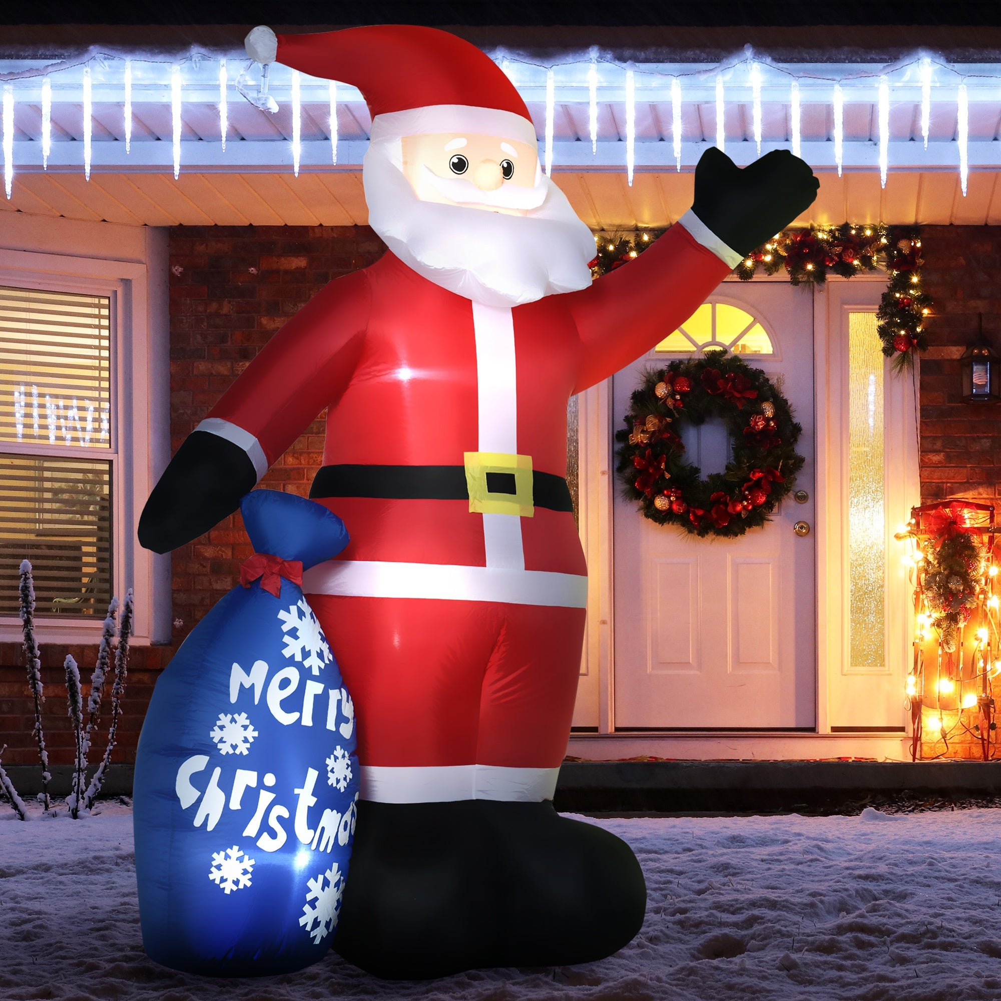 8ft  Smiling Santa Claus with Gift Bag, Blow-Up LED Christmas Inflatables Outdoor