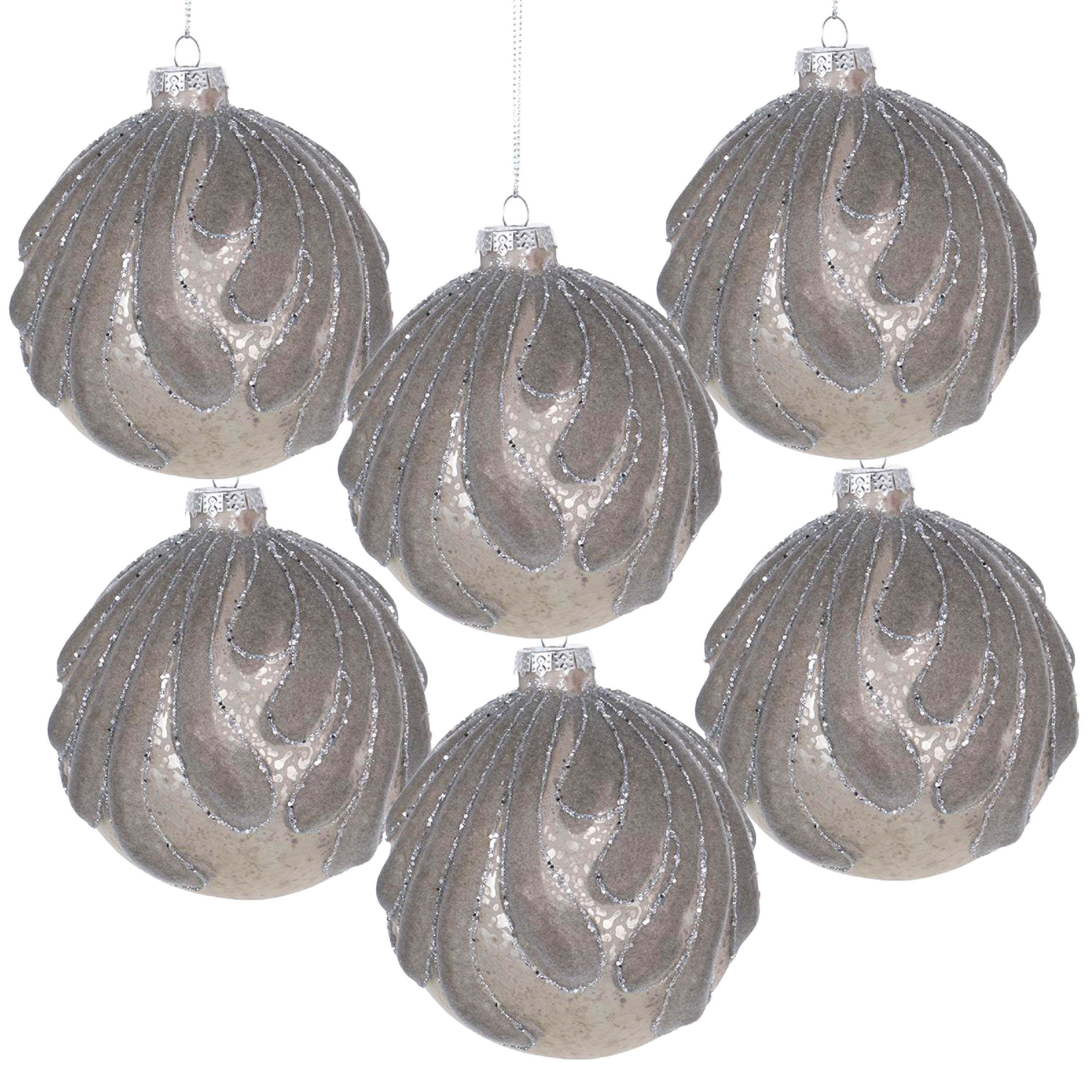 Silver Glass Decorative Ball Christmas Tree Ornaments , Set of 6