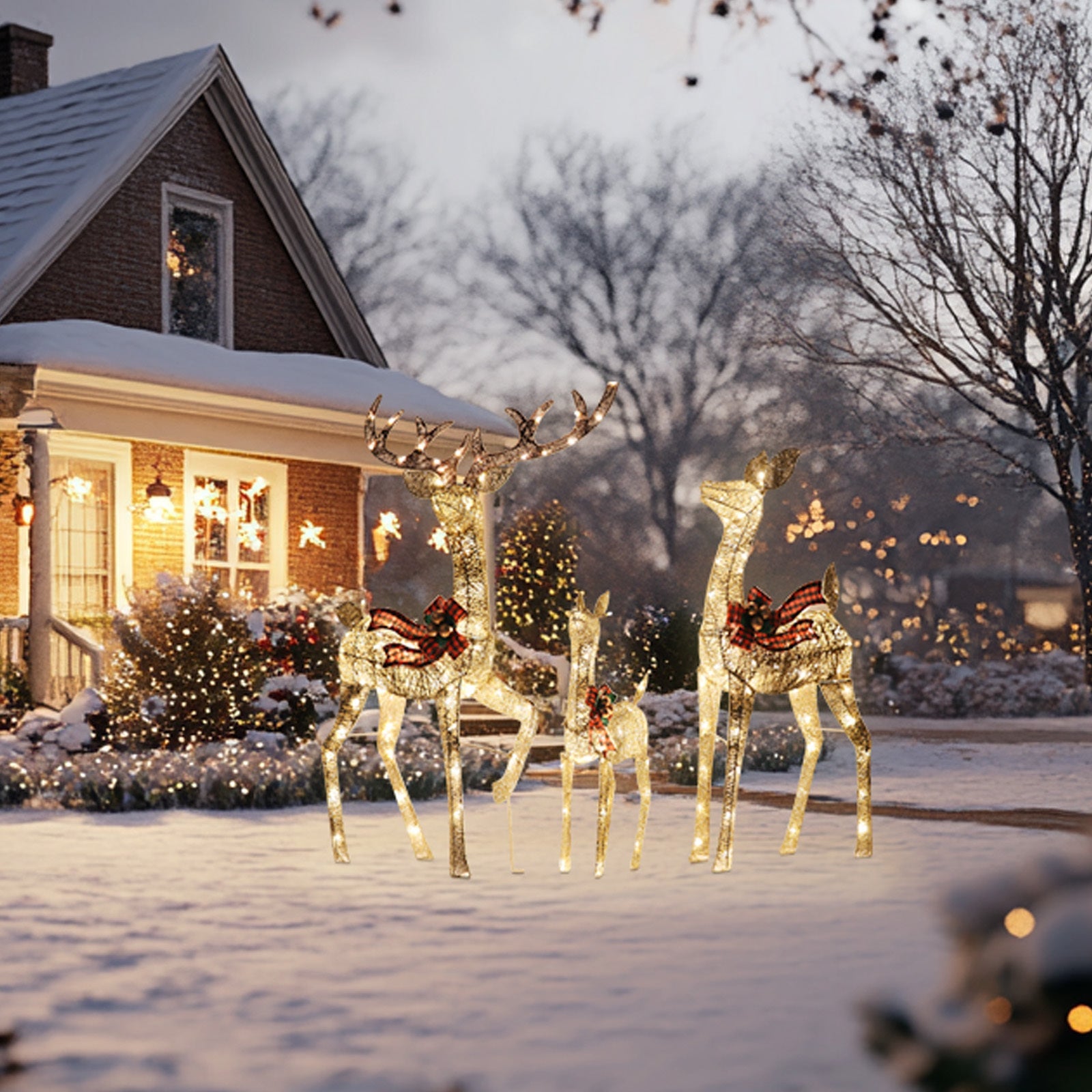 3-Piece Large Lighted Christmas Golden Reindeer Family Set