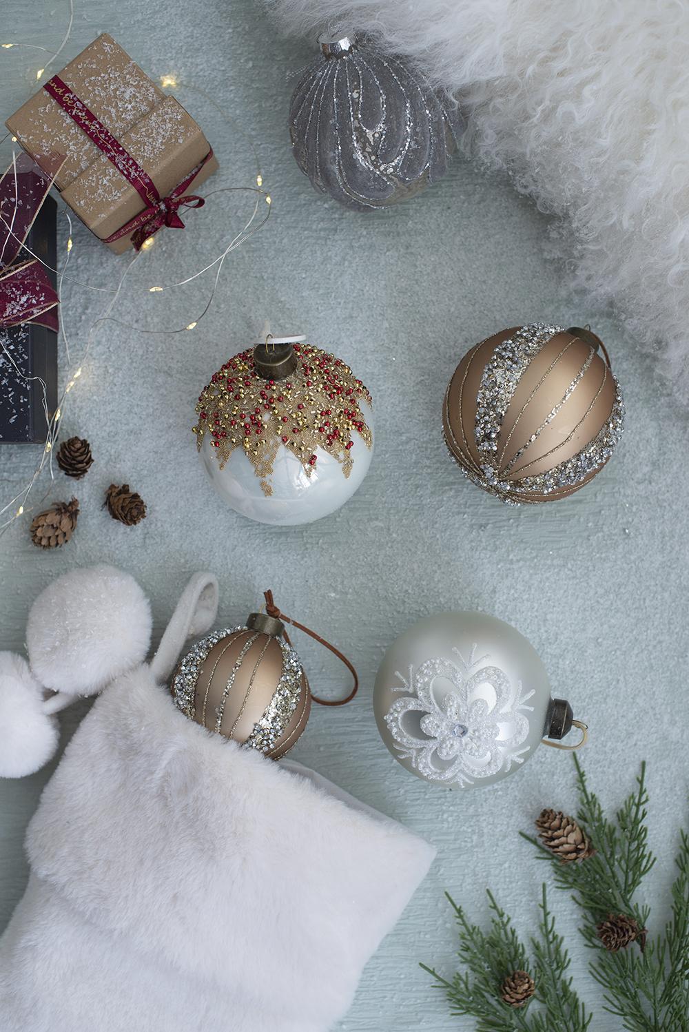 White Christmas Ball Ornaments, Set of 12