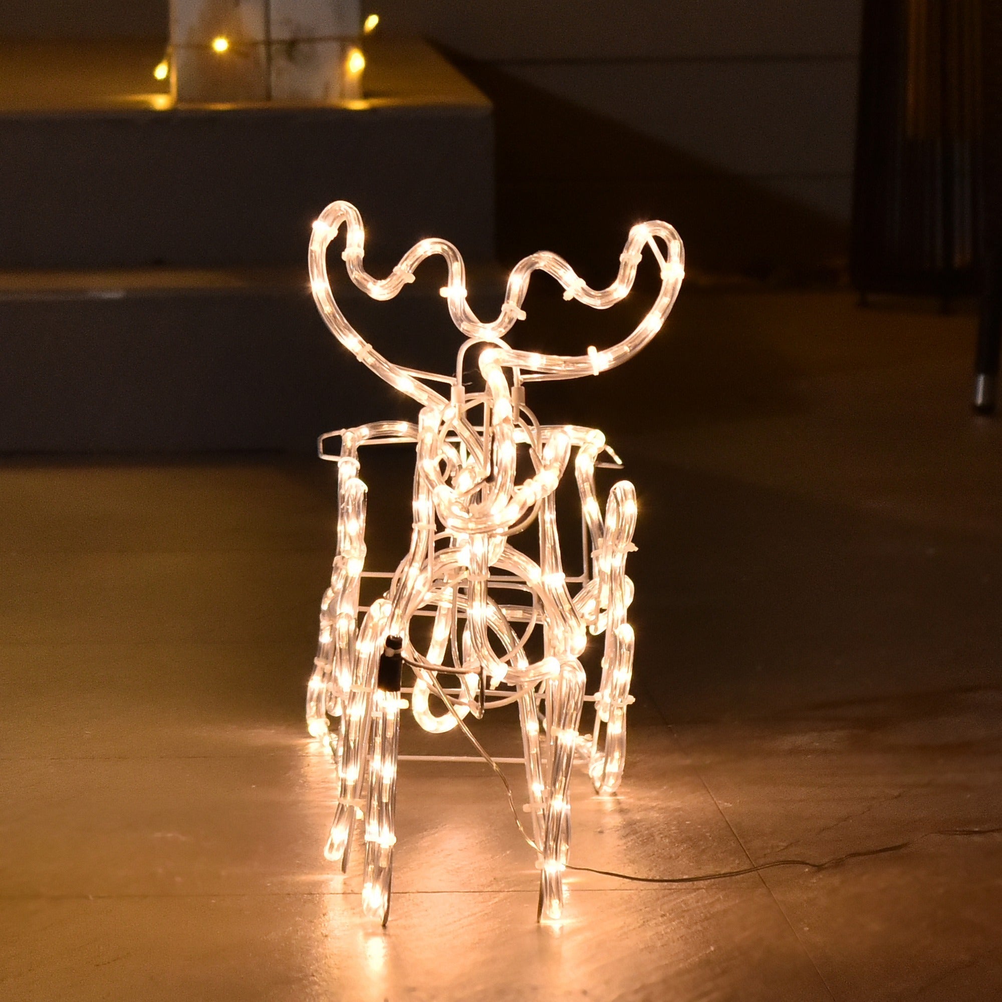 35" LED Reindeer Sleigh Outdoor Christmas Standing Figure Decoration