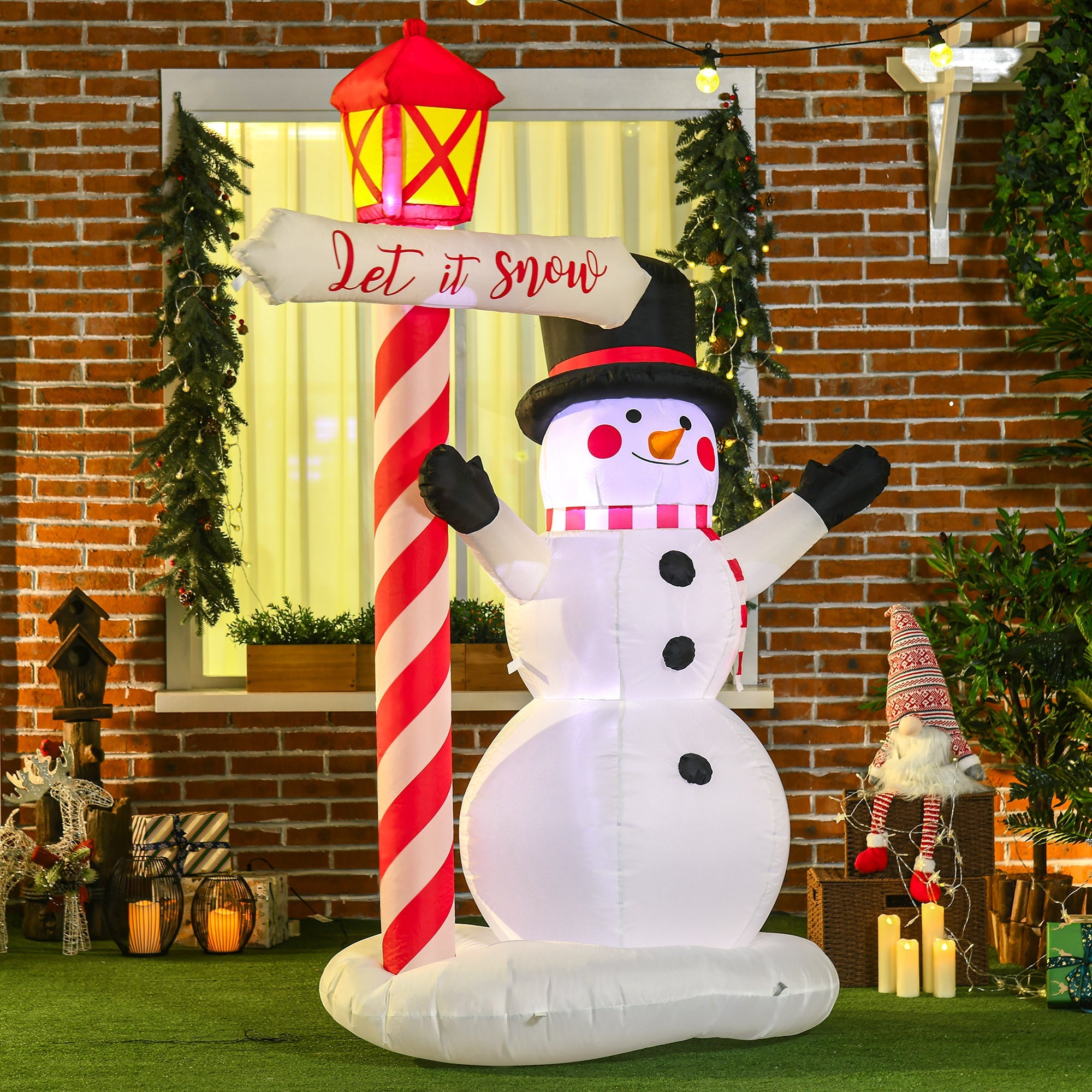 7ft  Snowman with Street Light, Blow-Up LED  Decor-Christmas Inflatables Outdoor