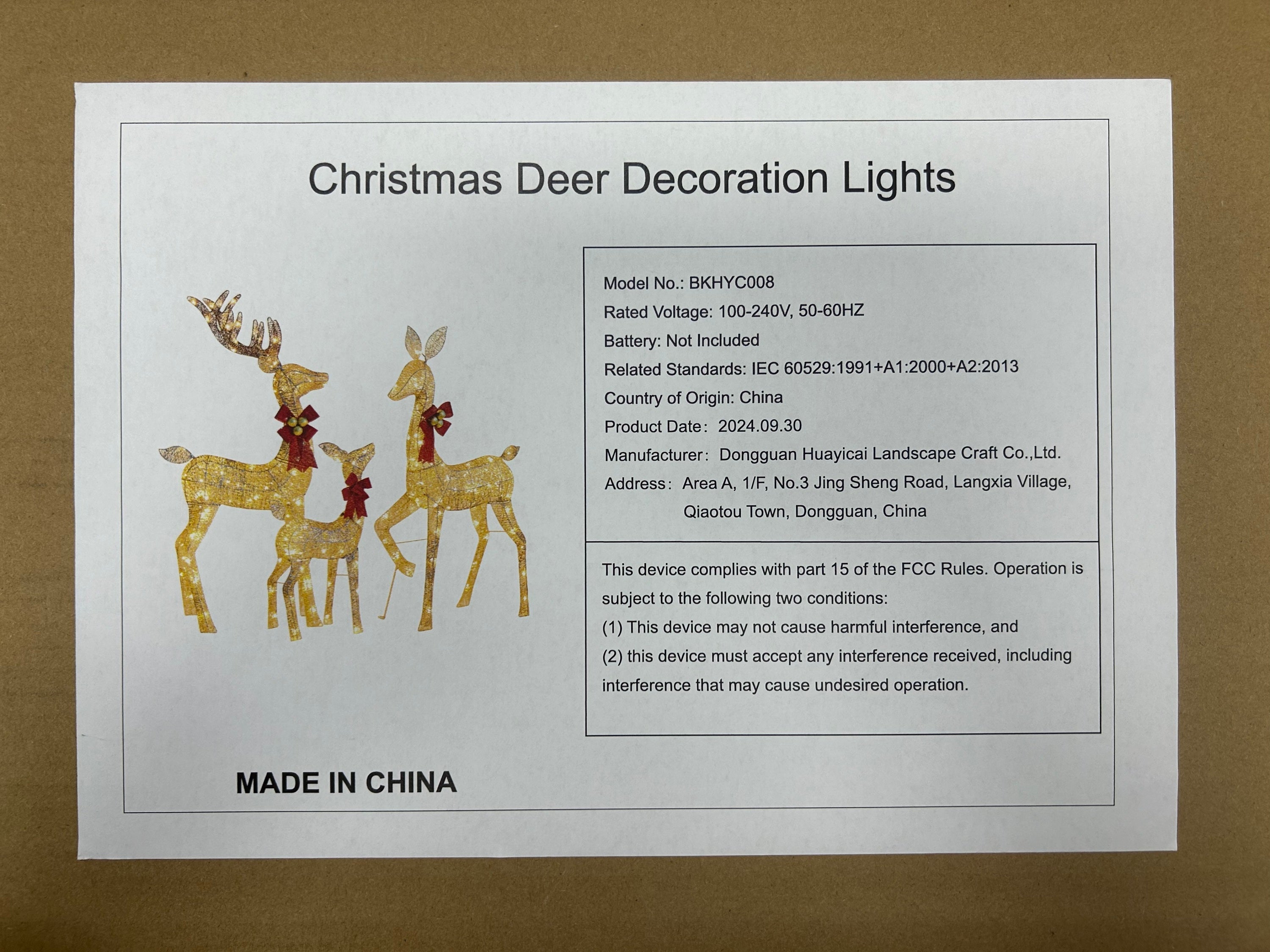 Set of 3 Large Lighted Reindeer Christmas Decorations, with 210 Warm White LED Lights,- Gold