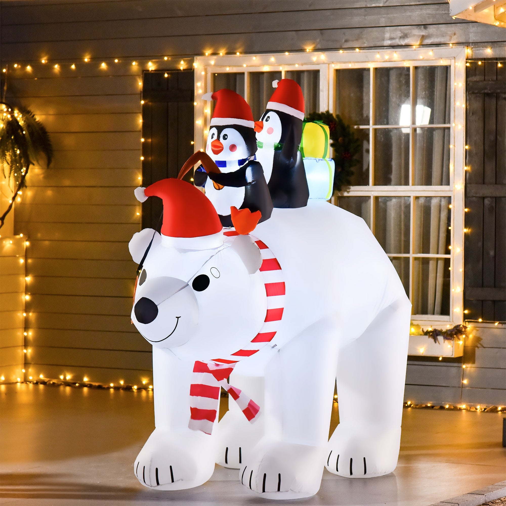 7 ft Polar Bear and Penguins  Inflatable, LED Lighted Outdoor Holiday Blow Up Yard Decoration