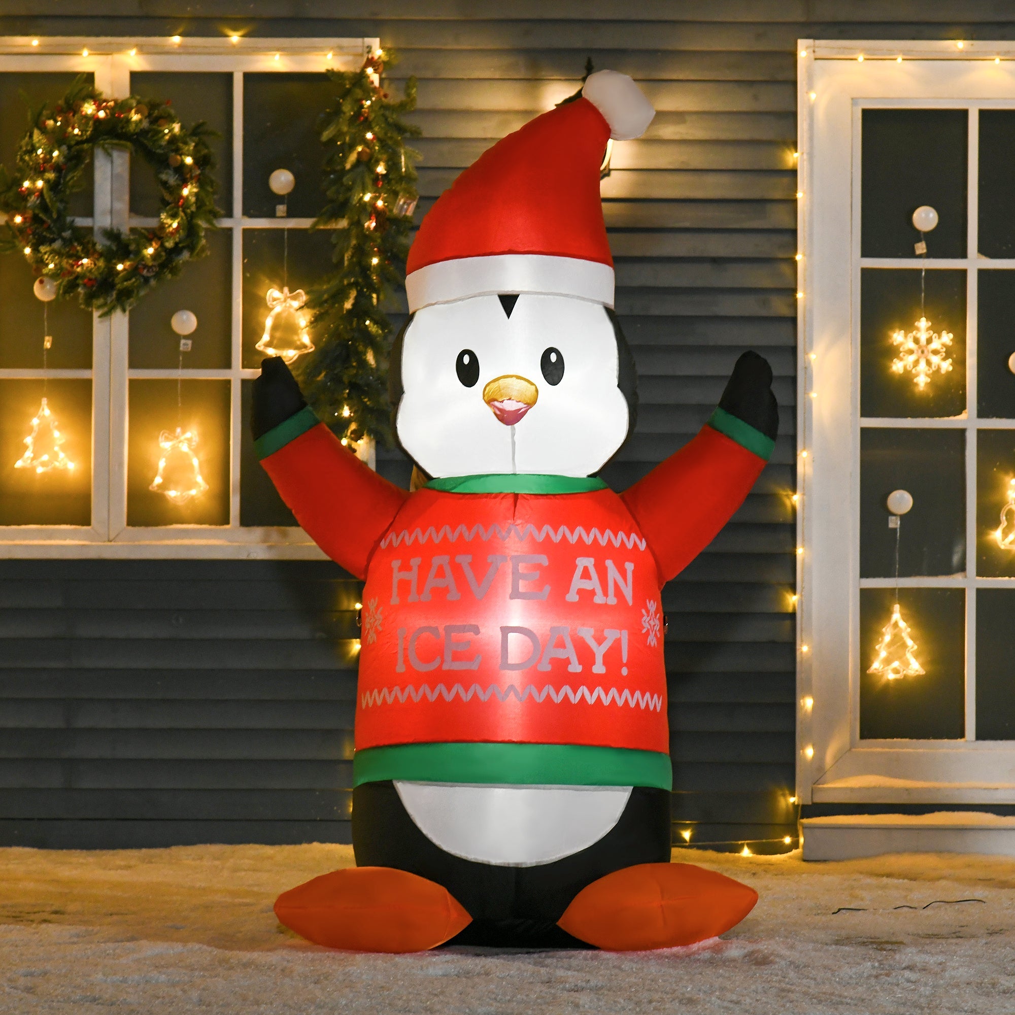 6ft Penguin Wearing Christmas Sweater, Blow-Up Yard Decor with LED Lights Display