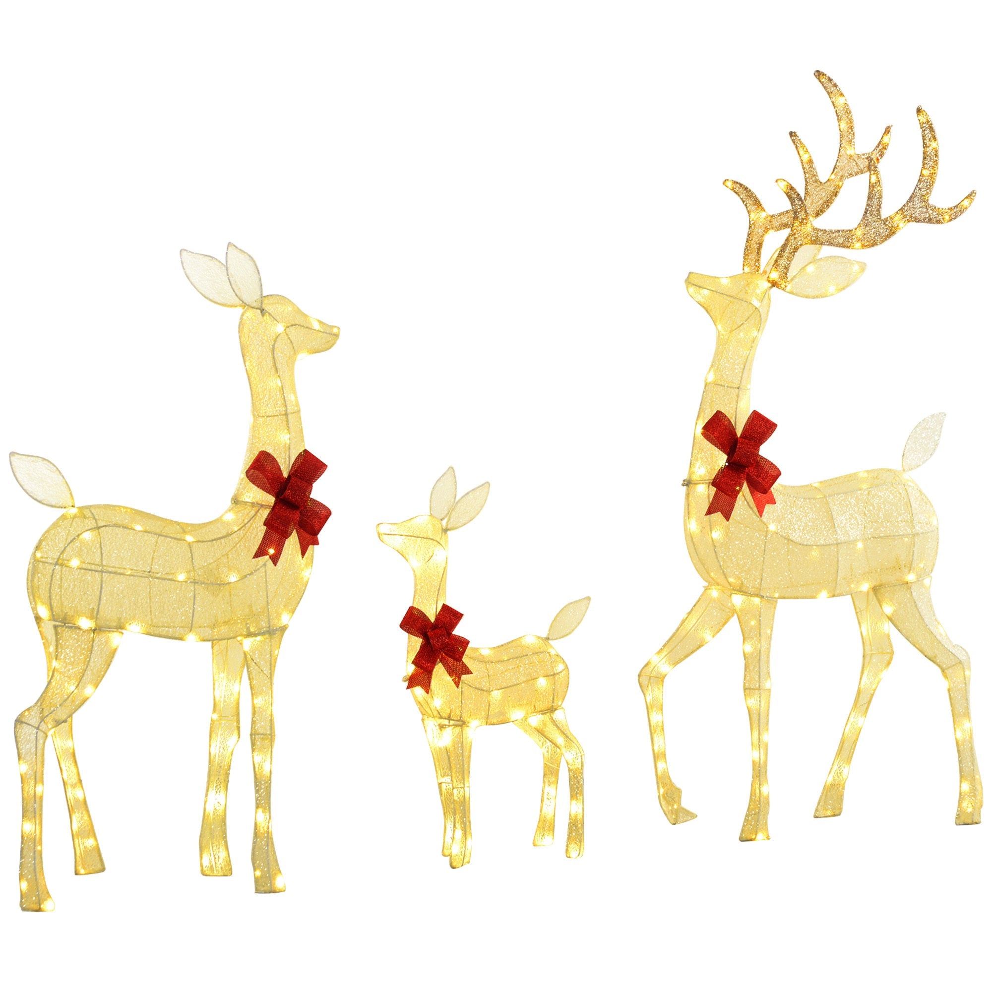 3-Piece Silver Light Up Christmas Deer Family Set of 3, with 2 LED Light Modes, Stakes, Zip Ties  Silver