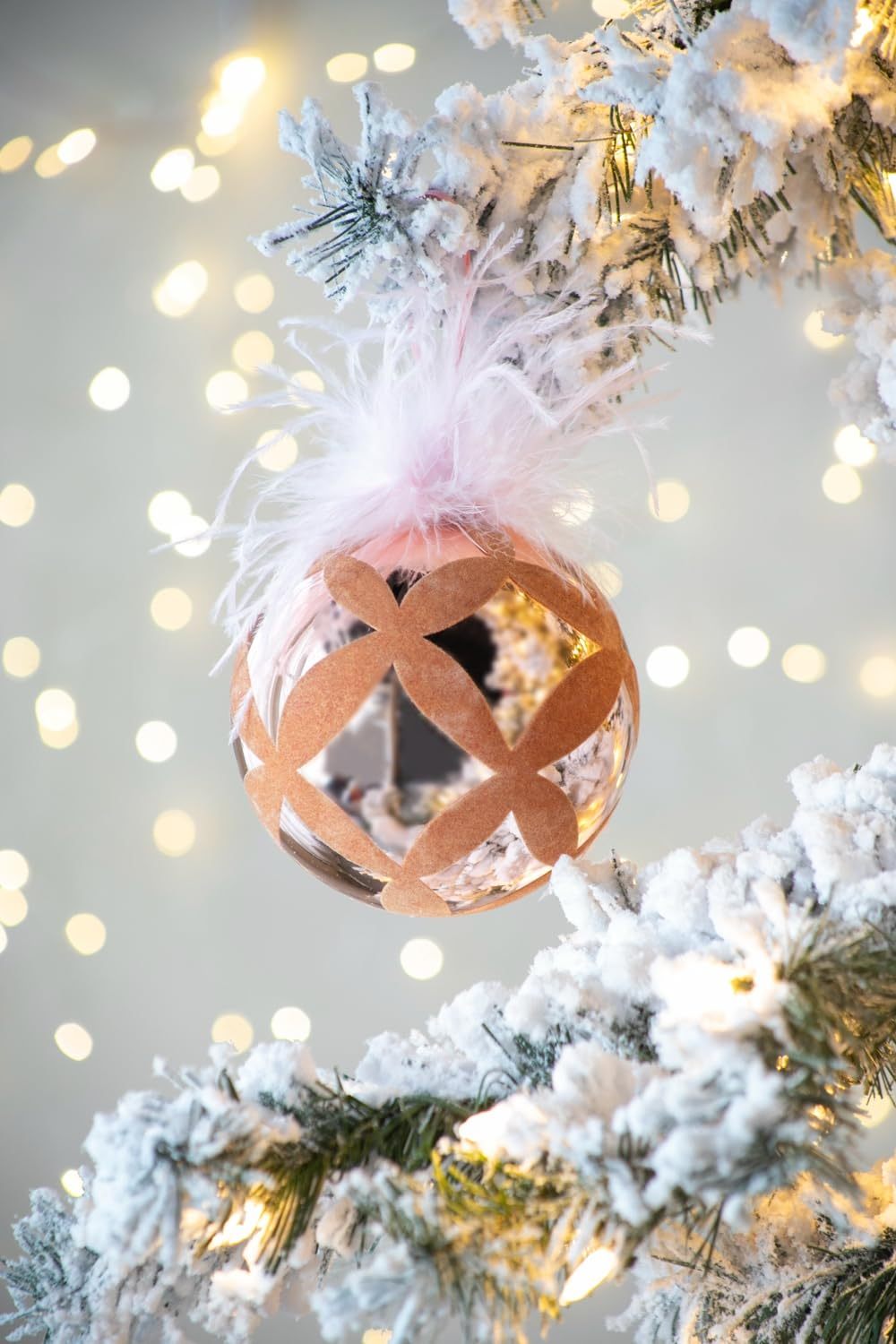 Clear with Pink  Christmas Ball Ornaments, Set of 4