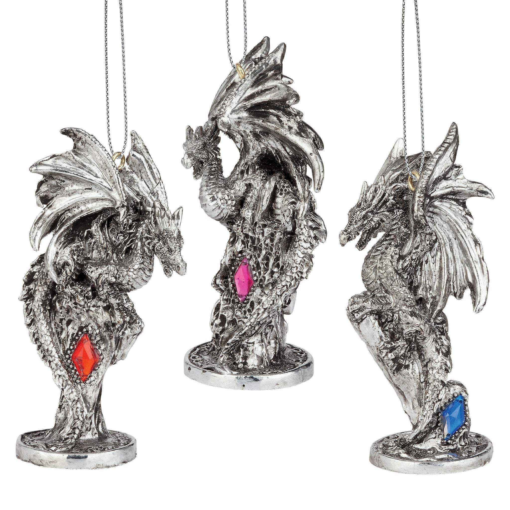 Three Dragons of the Amesbury Holiday Gemstone Ornament Set