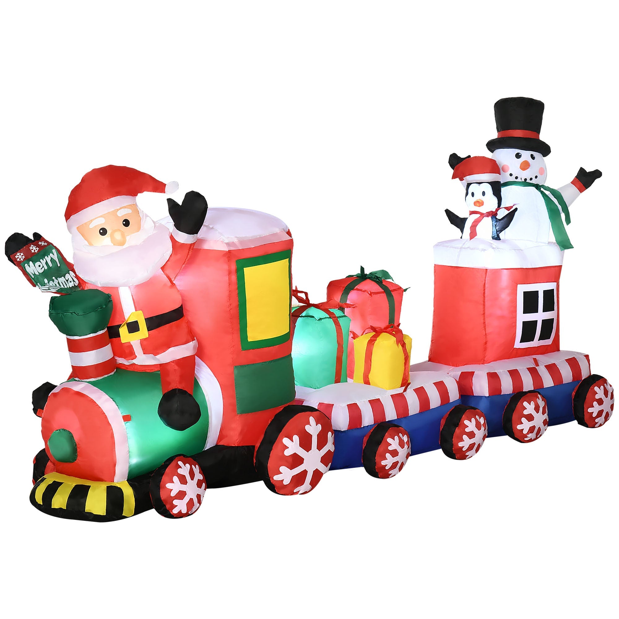 8ft Train with Santa Claus, Snowman, Penguin and Gift Boxes, Blow-Up LED Yard  Decor-Christmas Inflatable