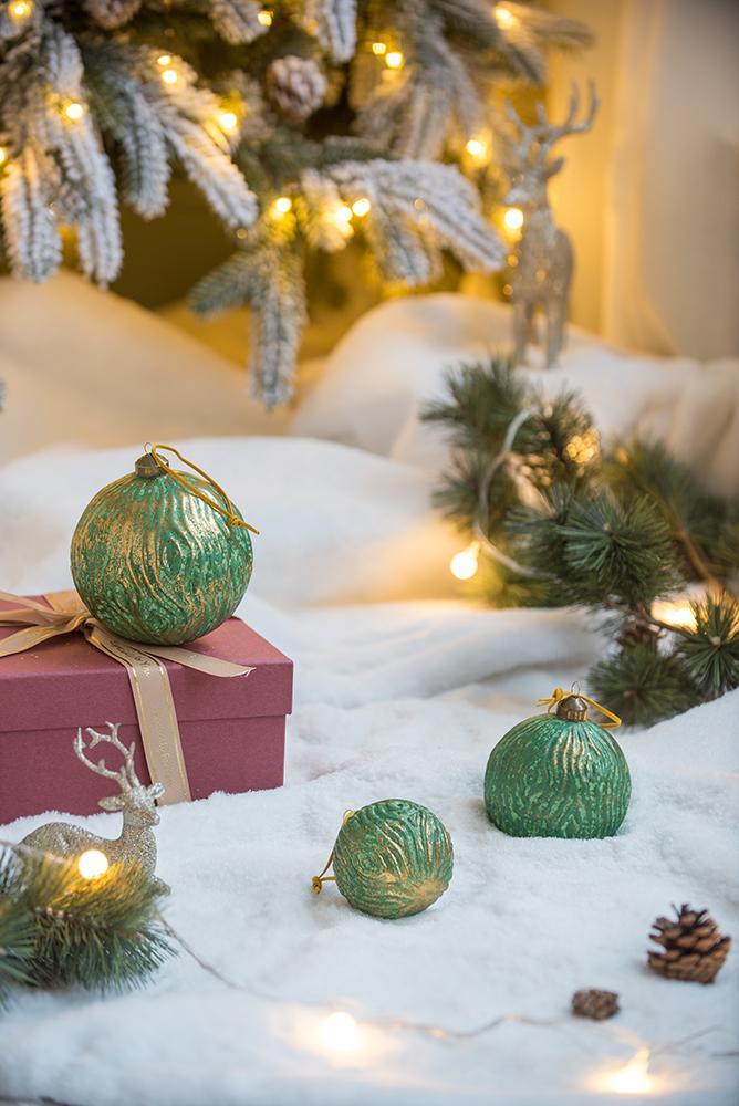 Green Glitter Christmas Ball Ornaments,  Set of 4