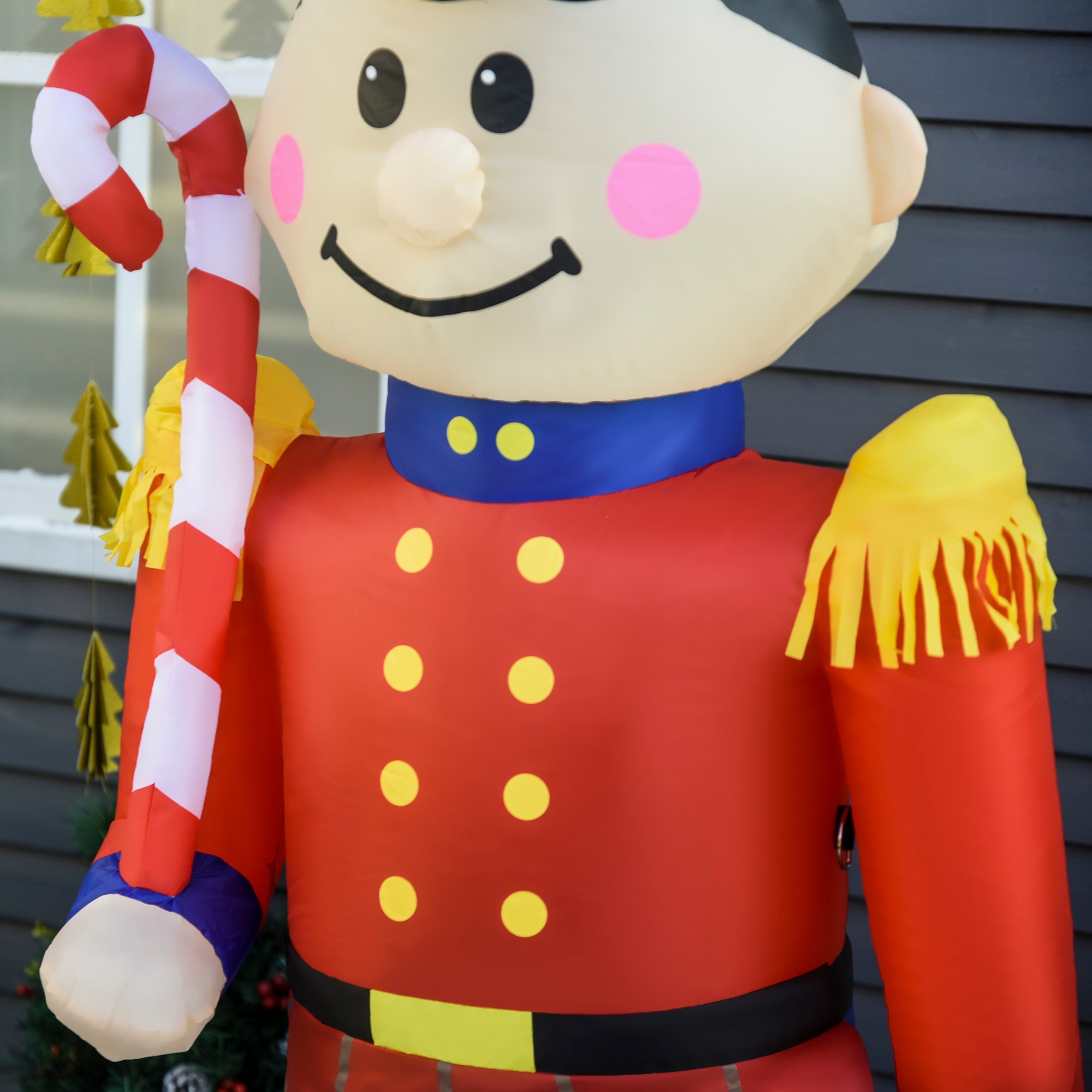 6' Nutcracker Toy Soldier with Candy Cane, Outdoor Blow-Up Yard Decoration with LED Lights Display