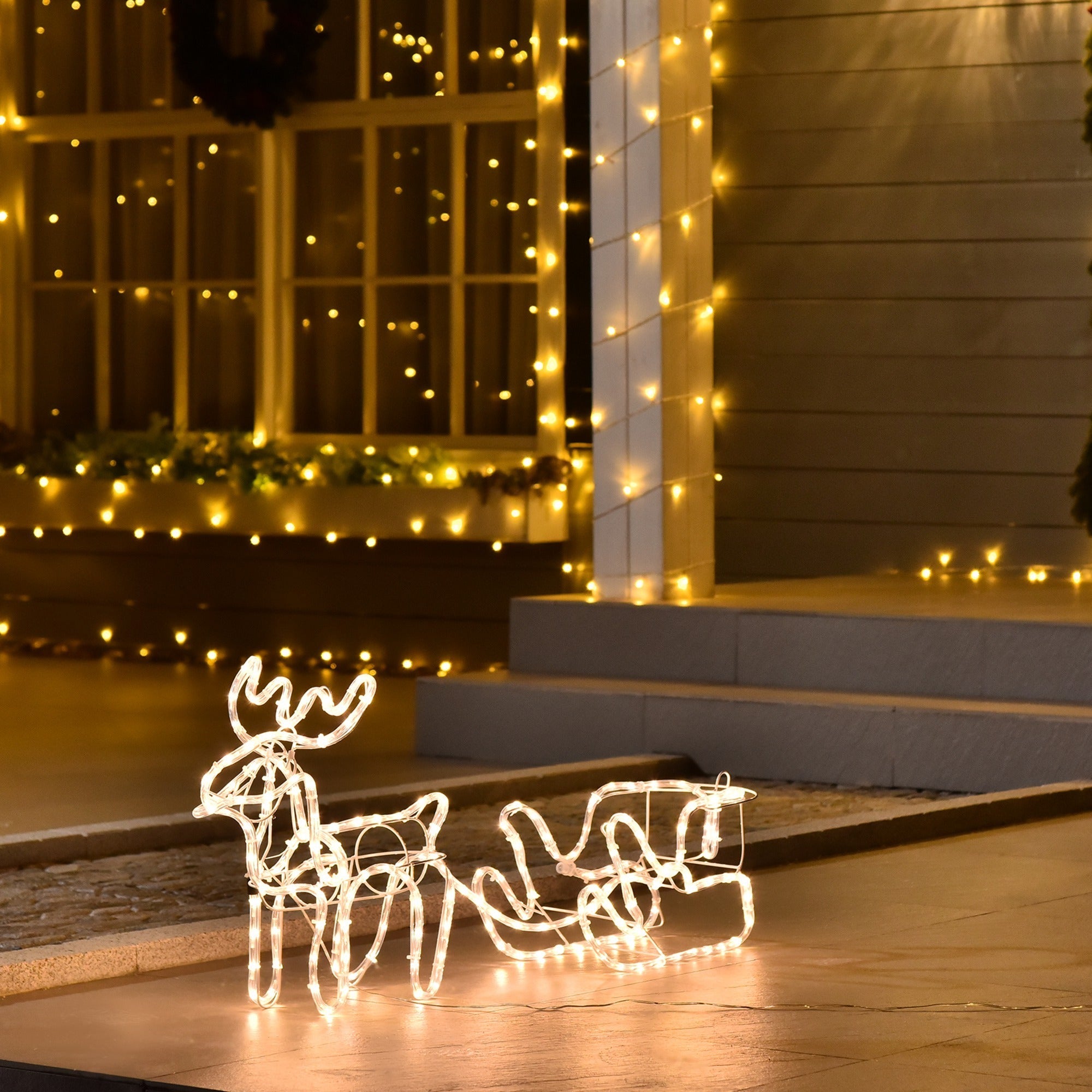 35" LED Reindeer Sleigh Outdoor Christmas Standing Figure Decoration