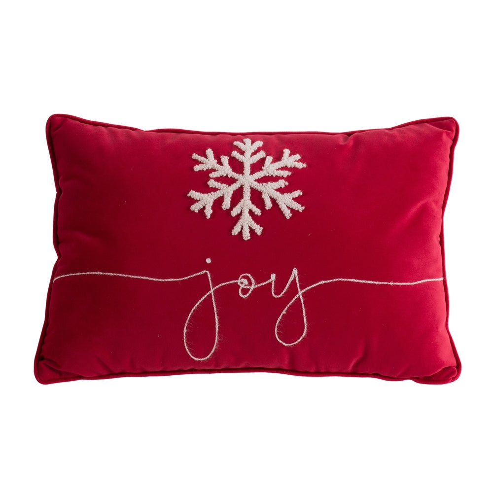 Red Velvet Pillow With Embroidered Joy And Frosty Snowflake, Set of 2, 18x12"