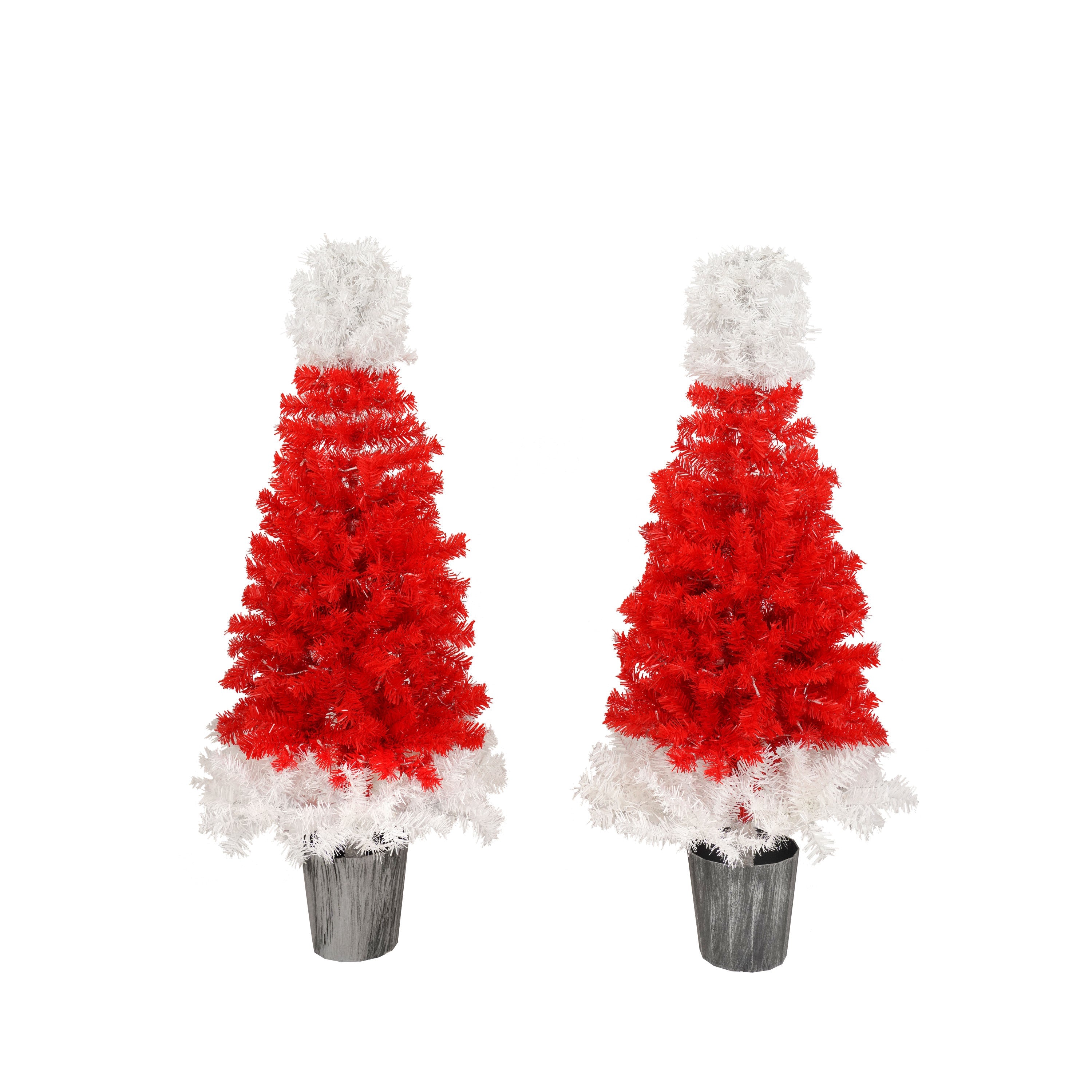 Lighted  Santa Hat Style Christmas Tree Set of 2, 4ft Artificial Tree with Warm White Lights