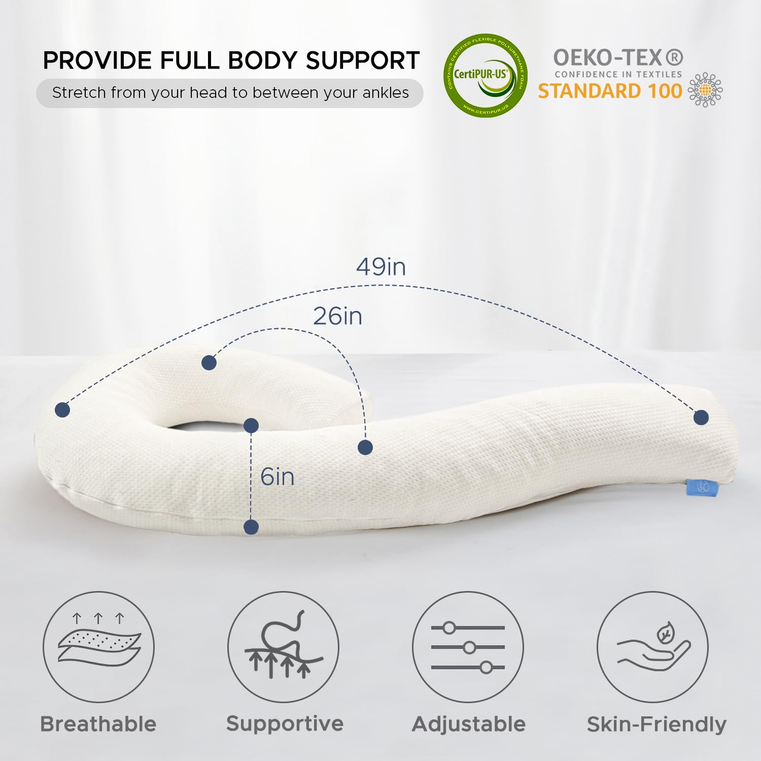 Body Pillow for Adults - Side Sleeper Pregnancy Pillow