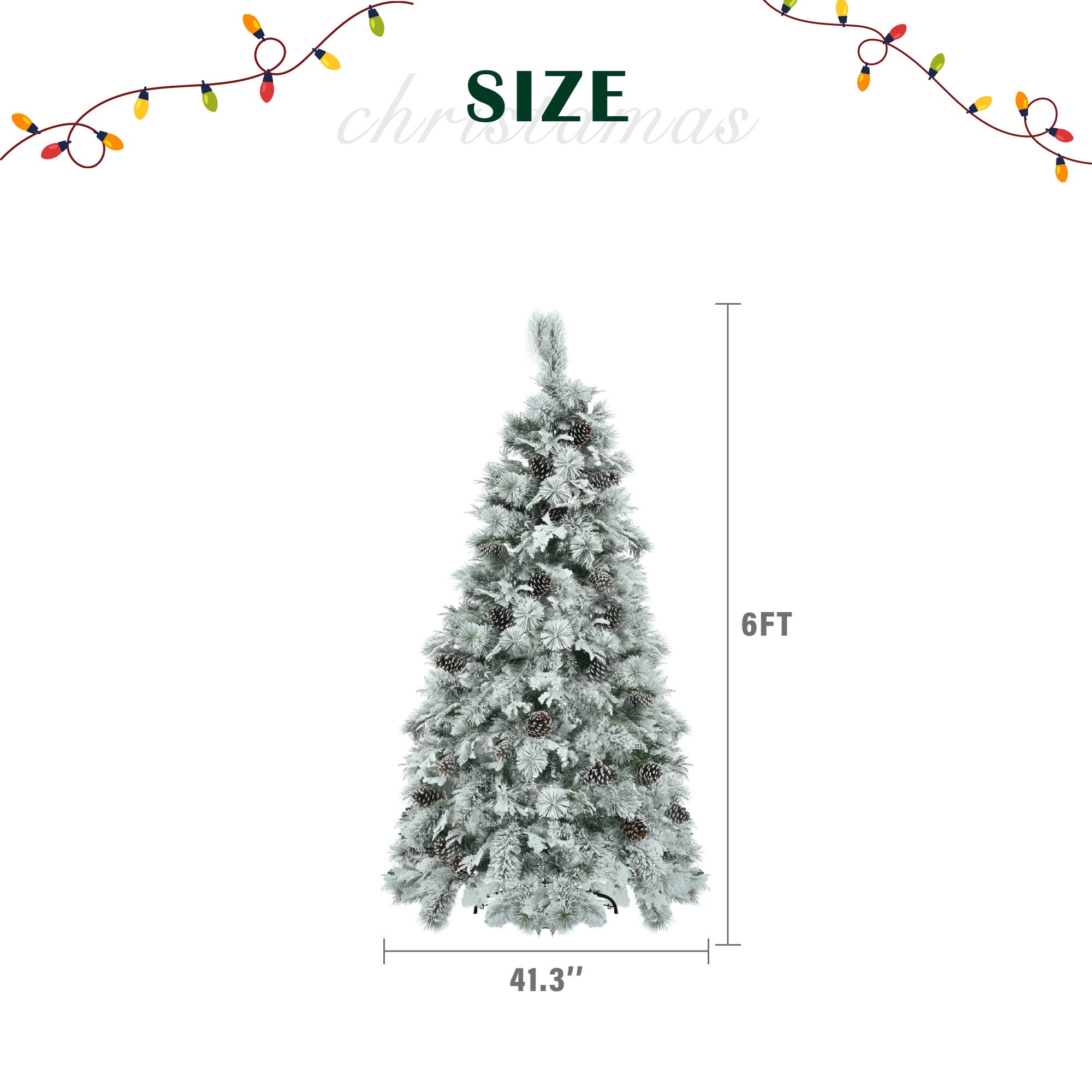 6FT Pre-Lit Spruce Snow Flocked Christmas Tree with Pine Cones, 250 Multi-Color LED Lights, 11 Flashing Modes,