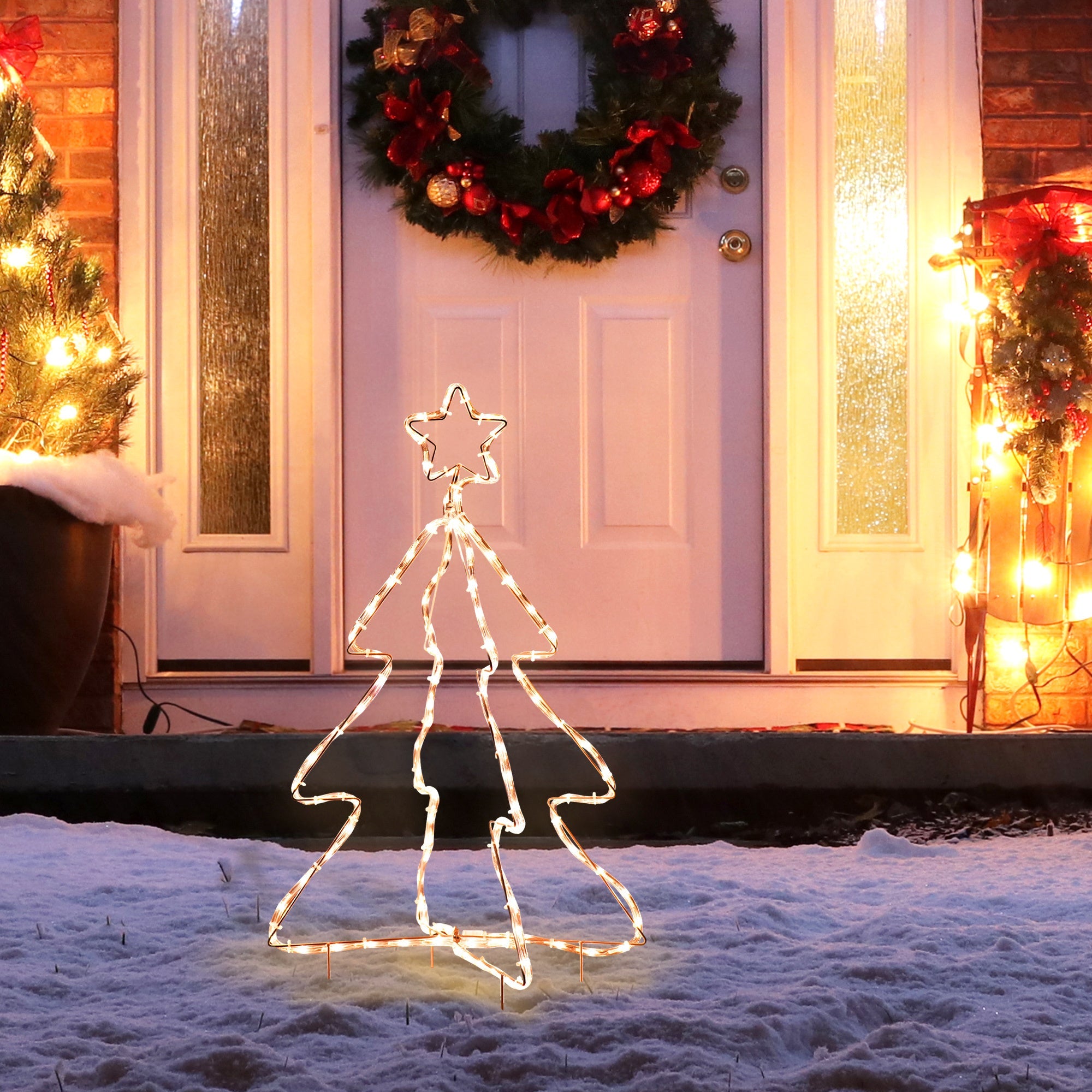 30" Outdoor LED Christmas Tree Rope Lights,  with Ground Stakes, Warm White