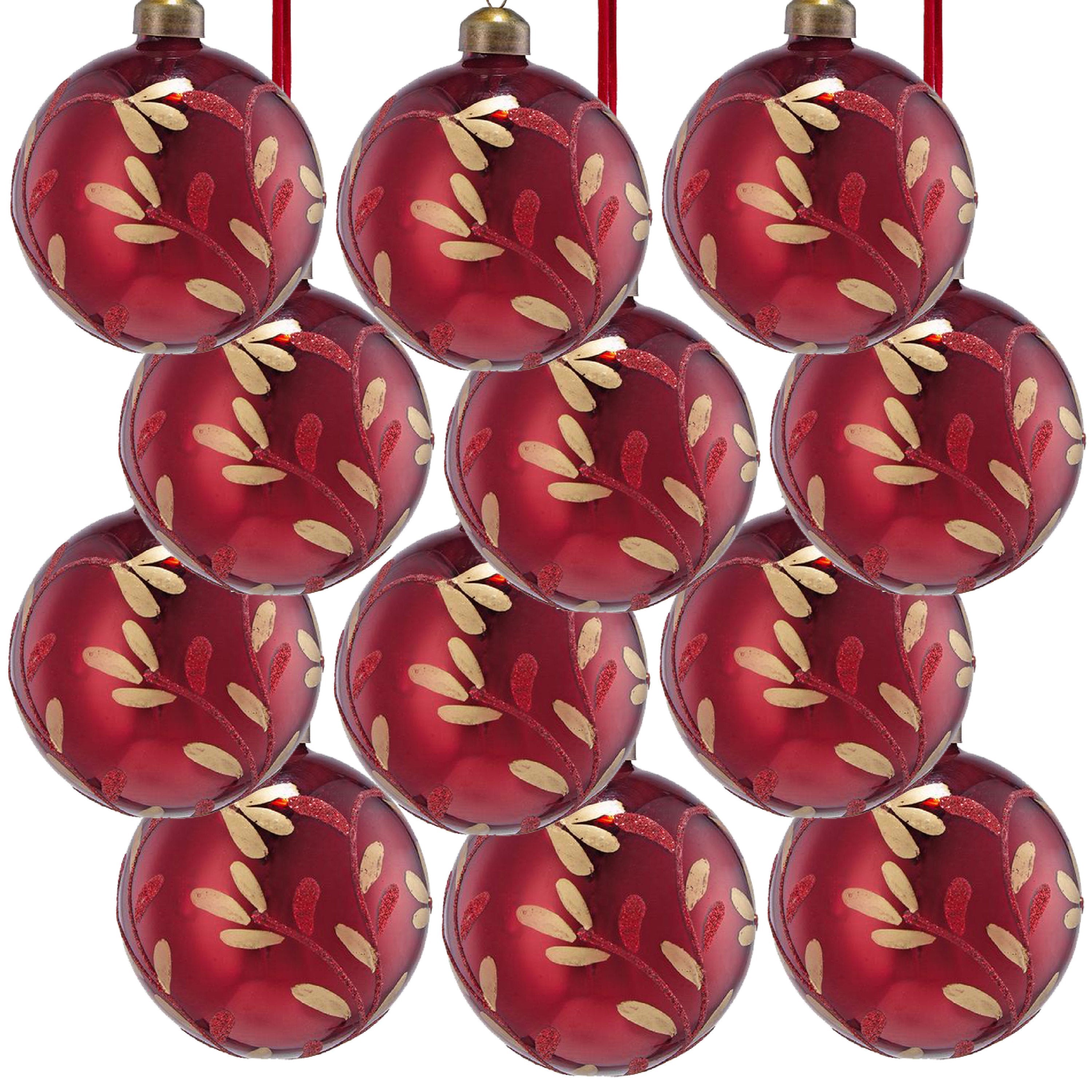 Red Glass Decorative Hanging Ball Christmas Tree Ornaments - Set of 12