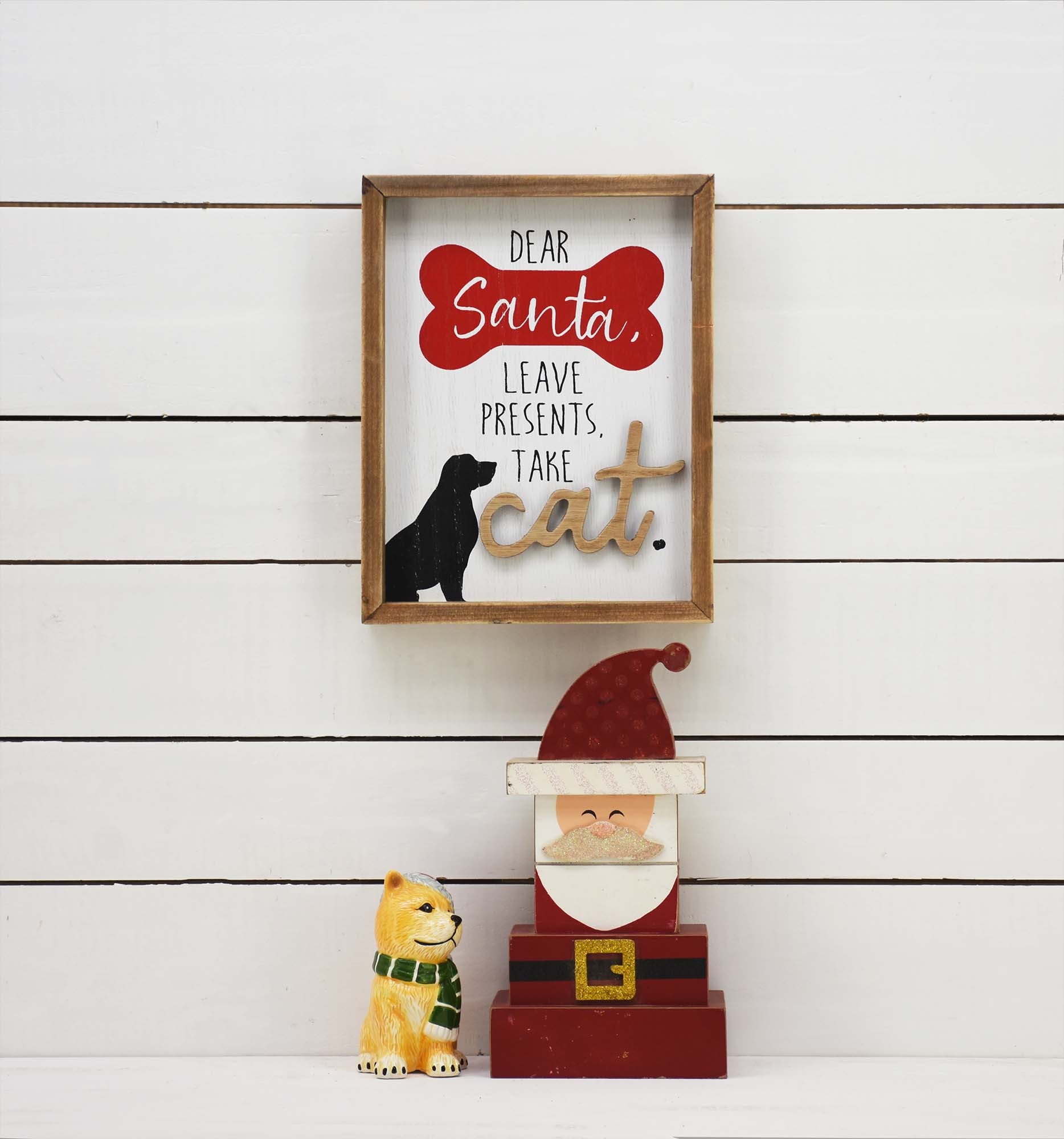 Wood Christmas Sign with Sayings- Leave Presents Take Cat