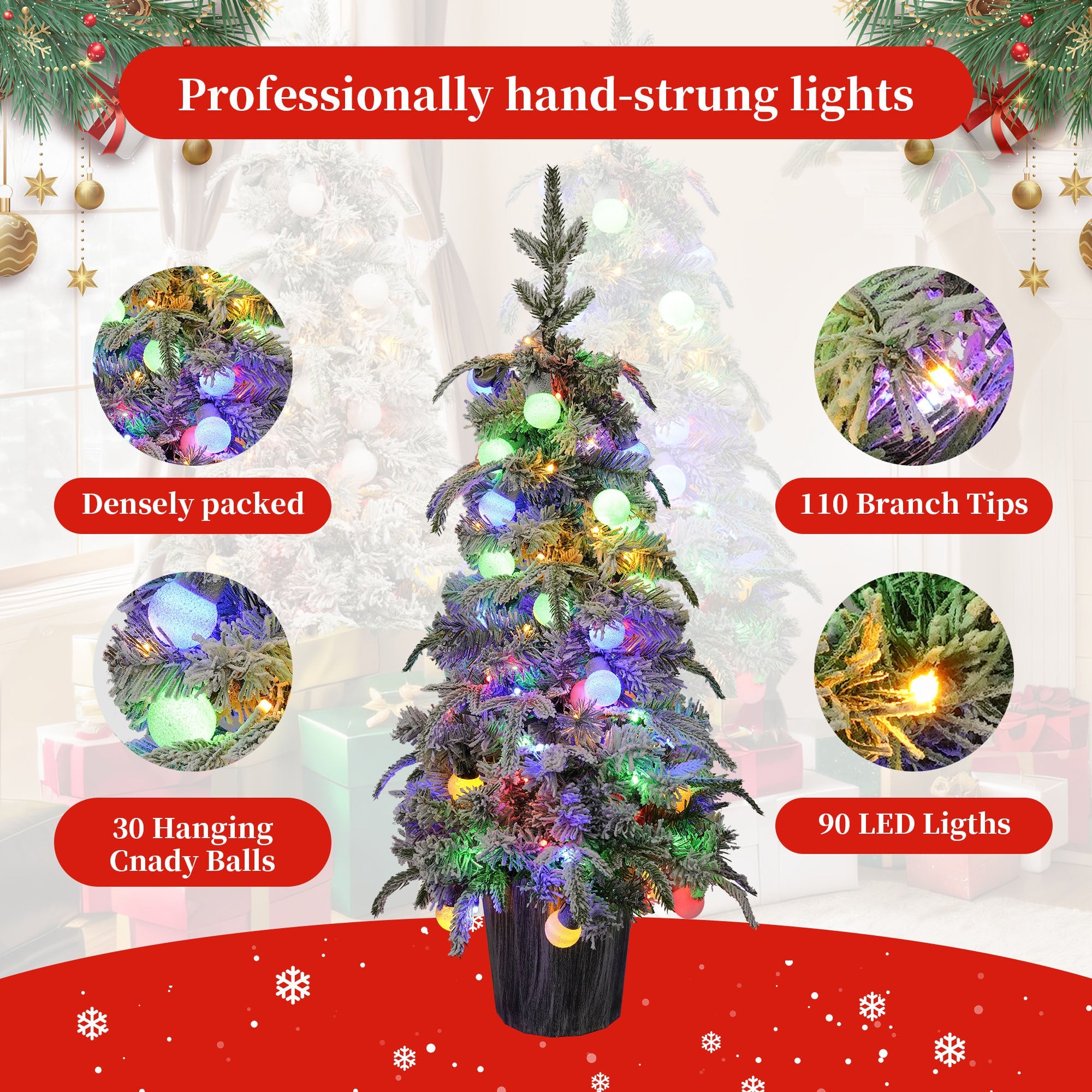 Pre- lit Candy Christmas Tree Set of 2, 3ft Artificial Tree with Warm White Lights