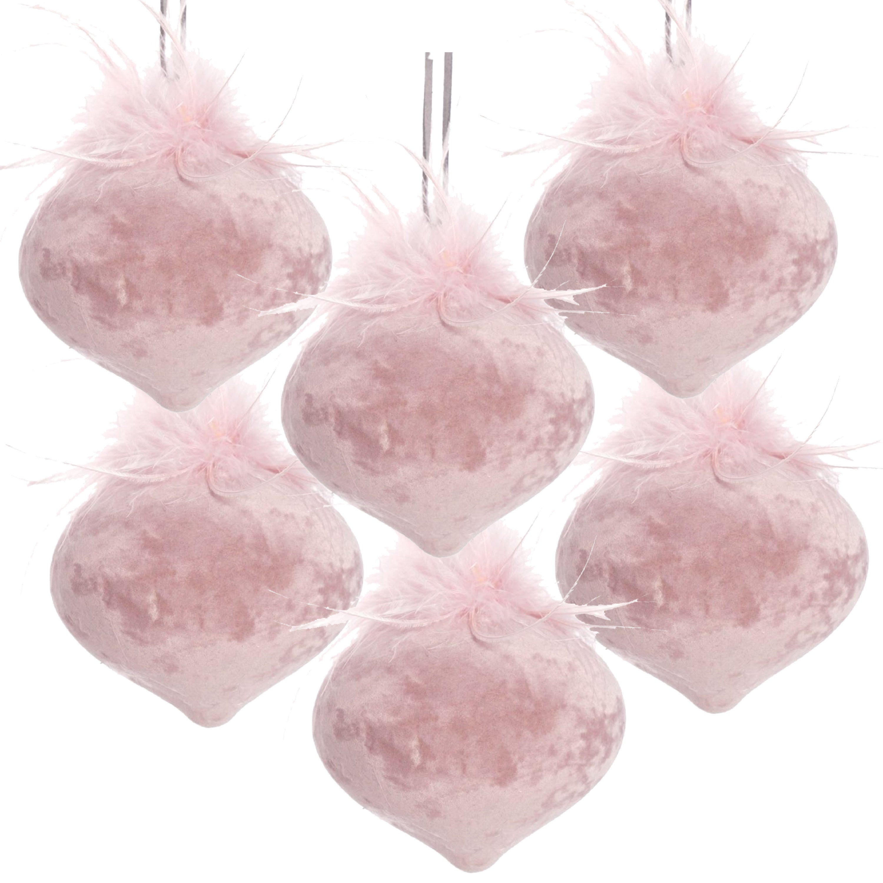 Pink Glass Decorative Christmas Tree Ornaments , Set of 6