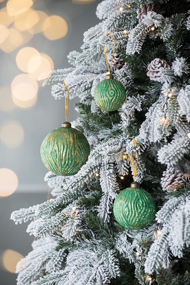 Green with Glitter Glass Decorative Hanging Ball Christmas Tree Ornaments, Set of 6