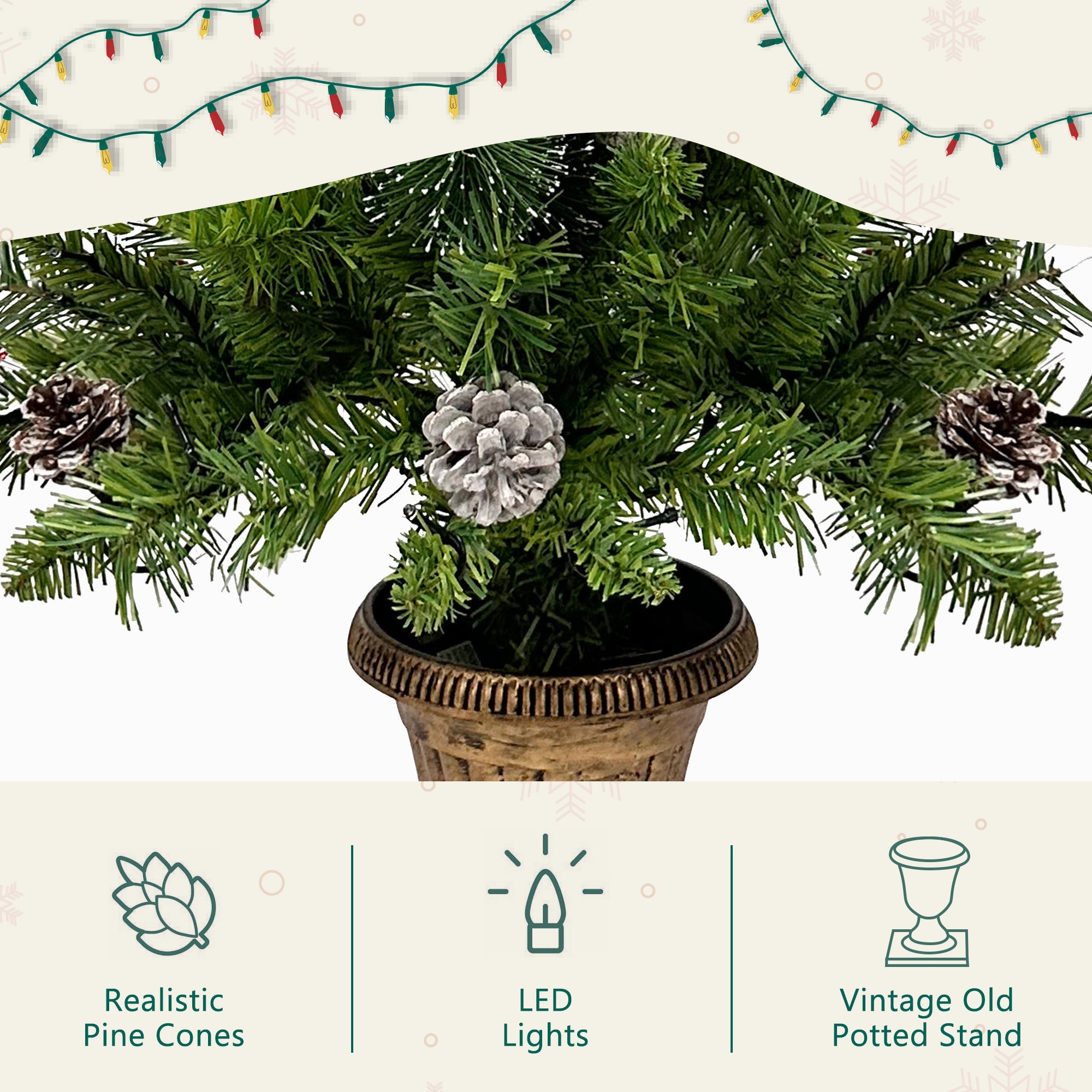 Pre-lit Xmas Tree Artificial Christmas 4-Piece Set,Garland, Wreath and Set of 2