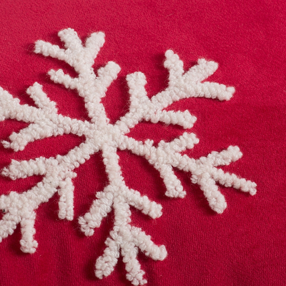 Red Velvet Pillow With Embroidered Joy And Frosty Snowflake, Set of 2, 18x12"