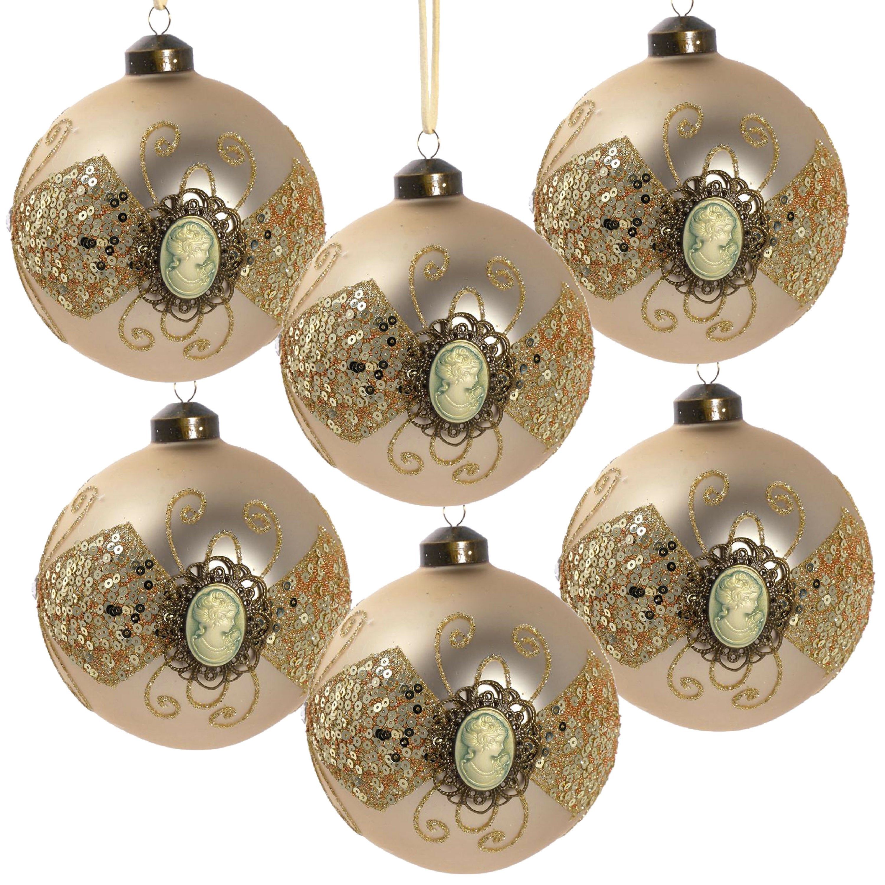 Gold Inlay Christmas Ball Ornaments,  Set of 6