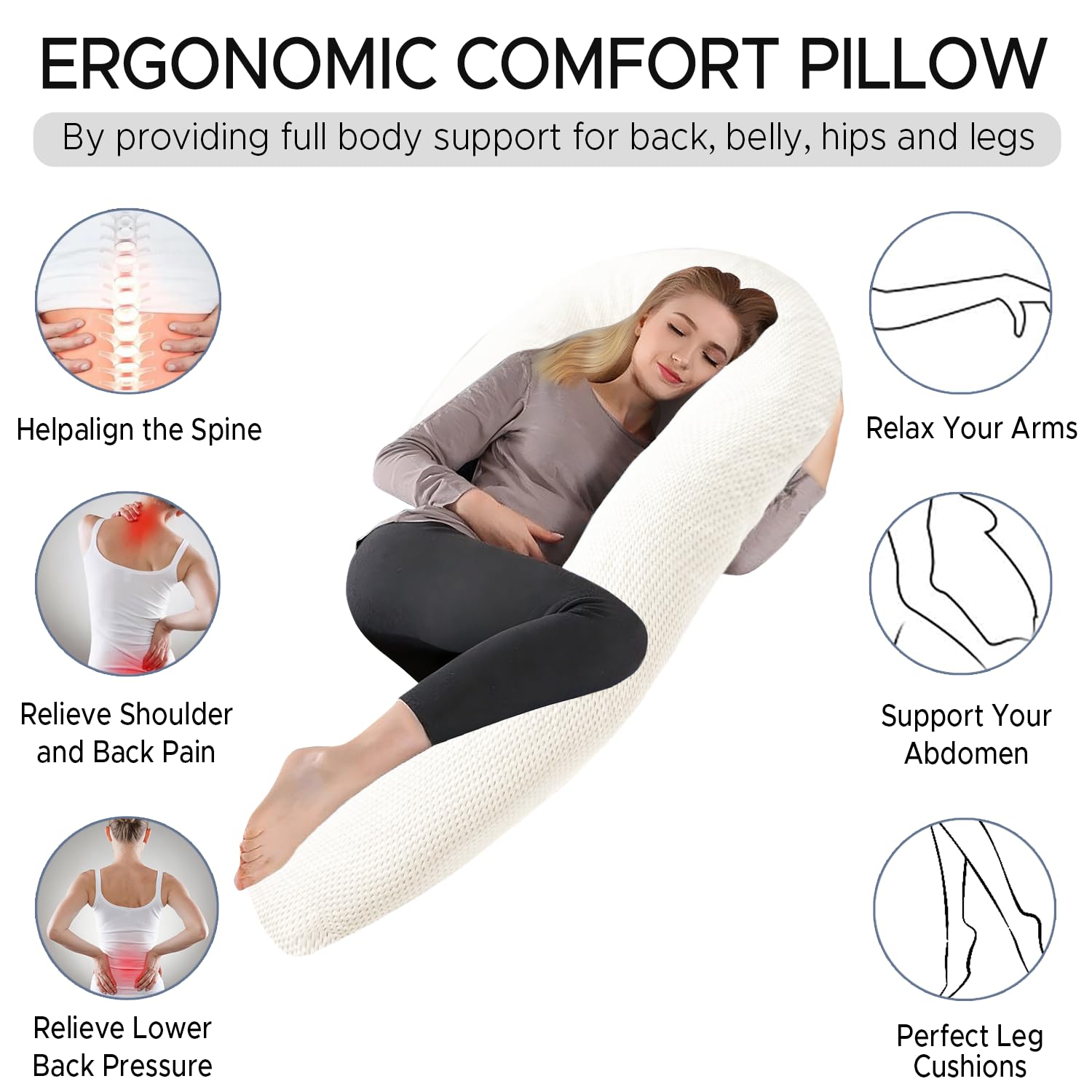 Body Pillow for Adults - Side Sleeper Pregnancy Pillow