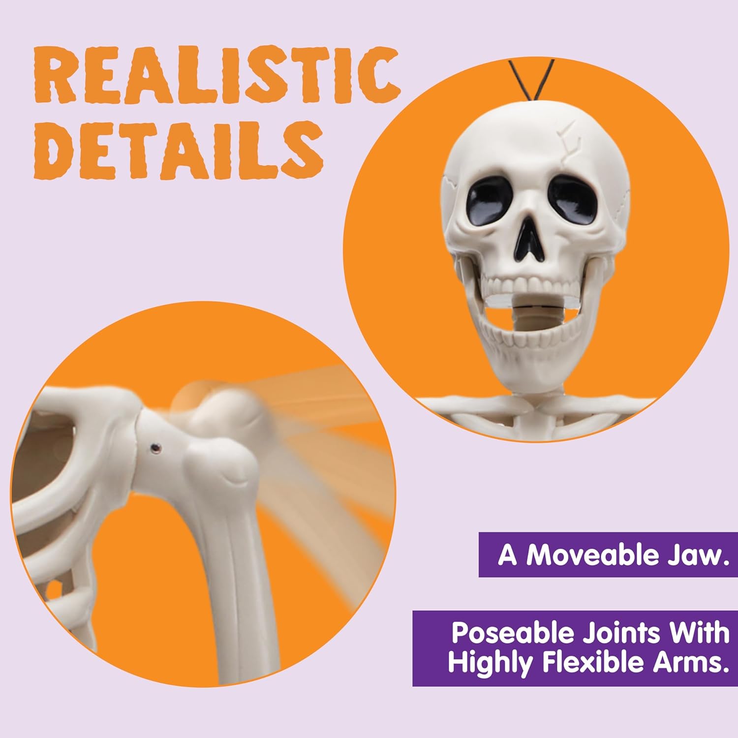 JOYIN 5 PCS Posable Halloween Skeletons 16 Inches Full Body Posable Joints Hanging Skeletons for Graveyard Decorations, Haunted House Accessories, Spooky Scene Party Favors