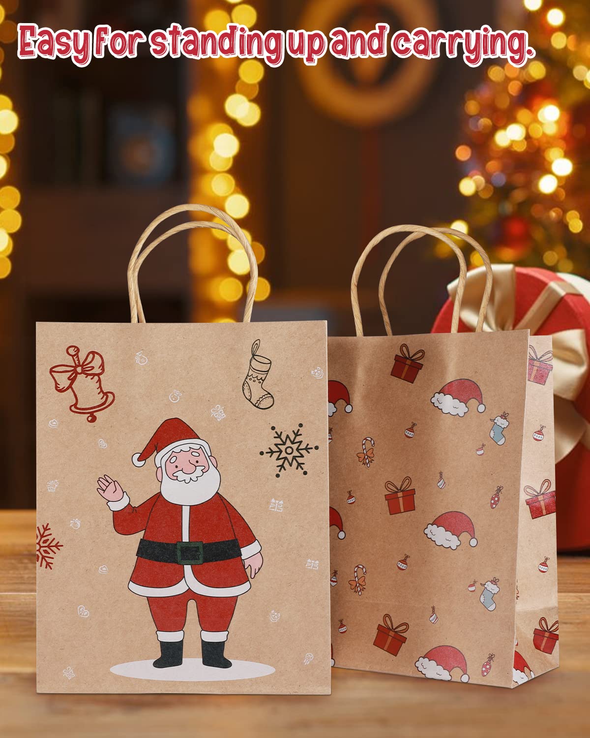 24 Pack Reusable Christmas Kraft Gift Bags, Perfect for Holidays and Festive Gifting.