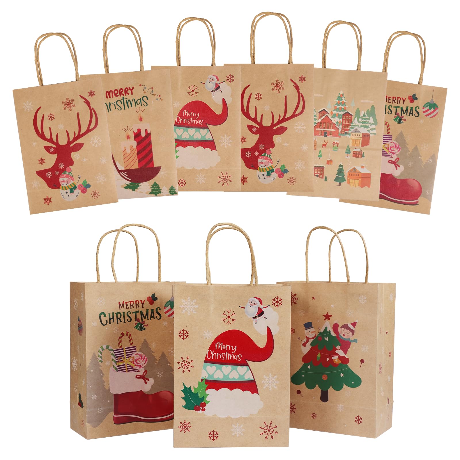 24 Pack Reusable Christmas Kraft Gift Bags, Perfect for Holidays and Festive Gifting.