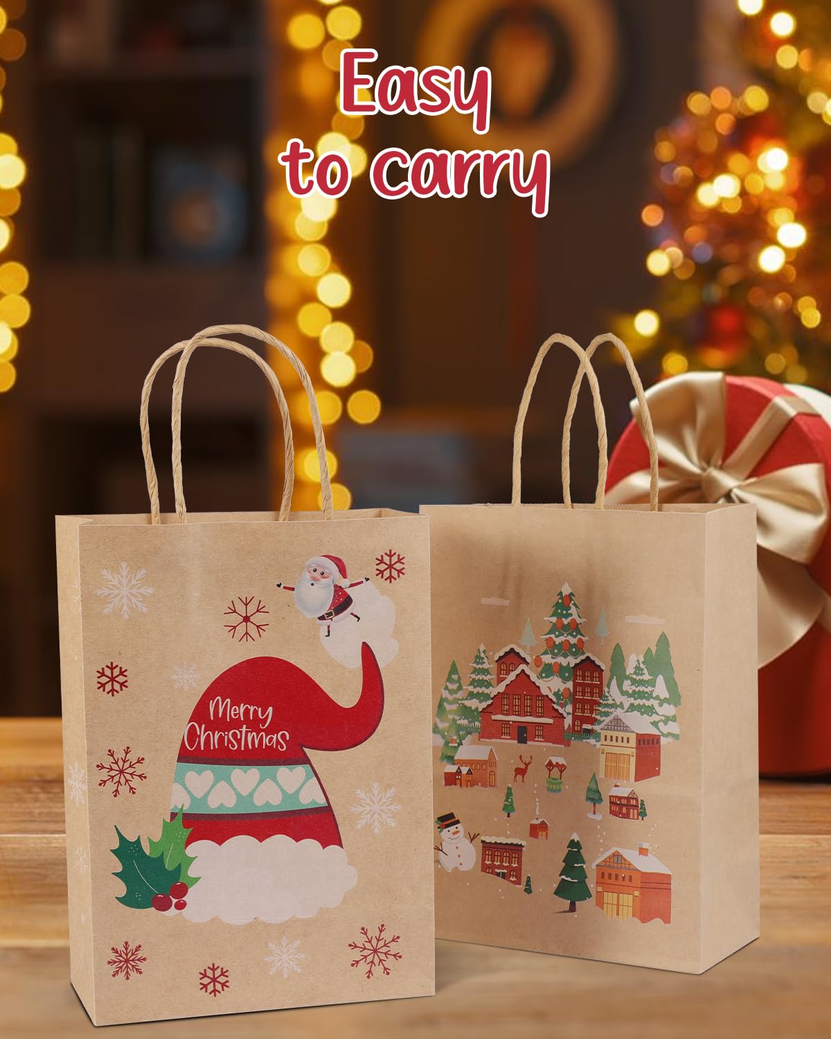 24 Pack Reusable Christmas Kraft Gift Bags, Perfect for Holidays and Festive Gifting.