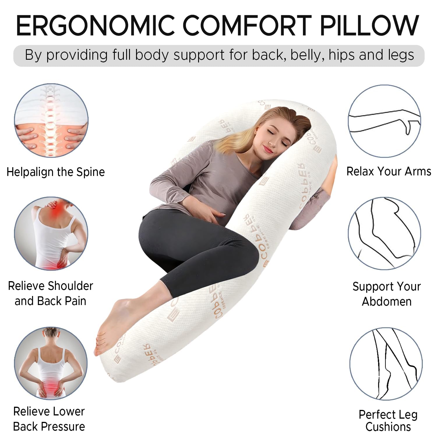 Body Pillow for Adults - Side Sleeper Pregnancy Pillow