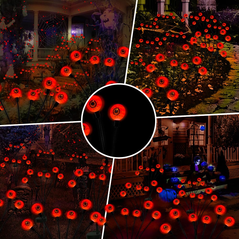 Halloween Decorations Outdoor Solar Scary Eyeball Lights,2PACKS 12LED Green Eyeball Swaying Firefly Lights,Waterproof Solar Halloween Path Lights for Yard/Garden/Lawn/Party Decor