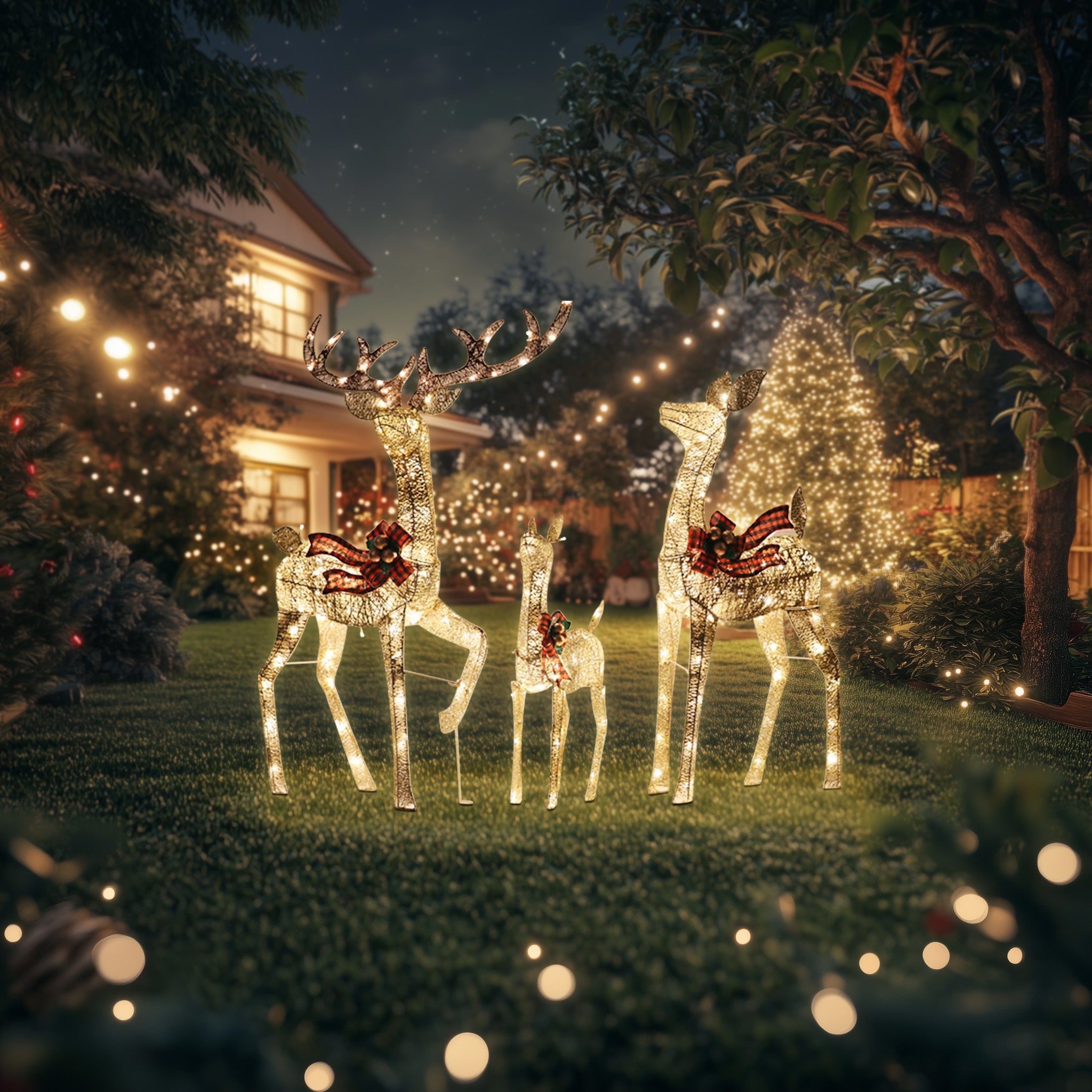 3-Piece Large Lighted Christmas Golden Reindeer Family Set