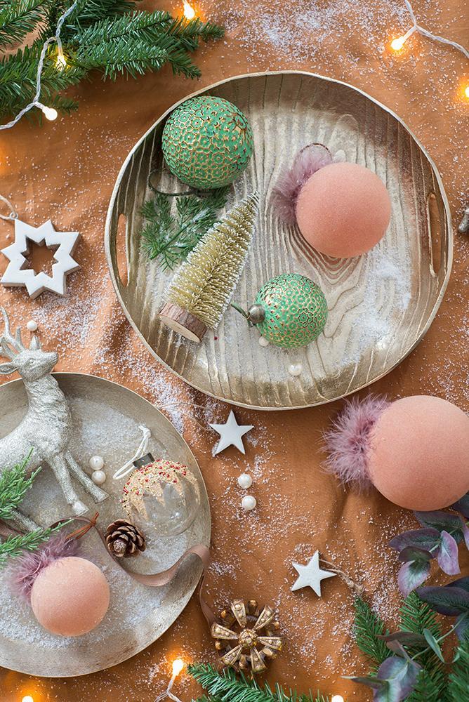 Peach and Mauve Christmas Ball Ornaments, Set of 6