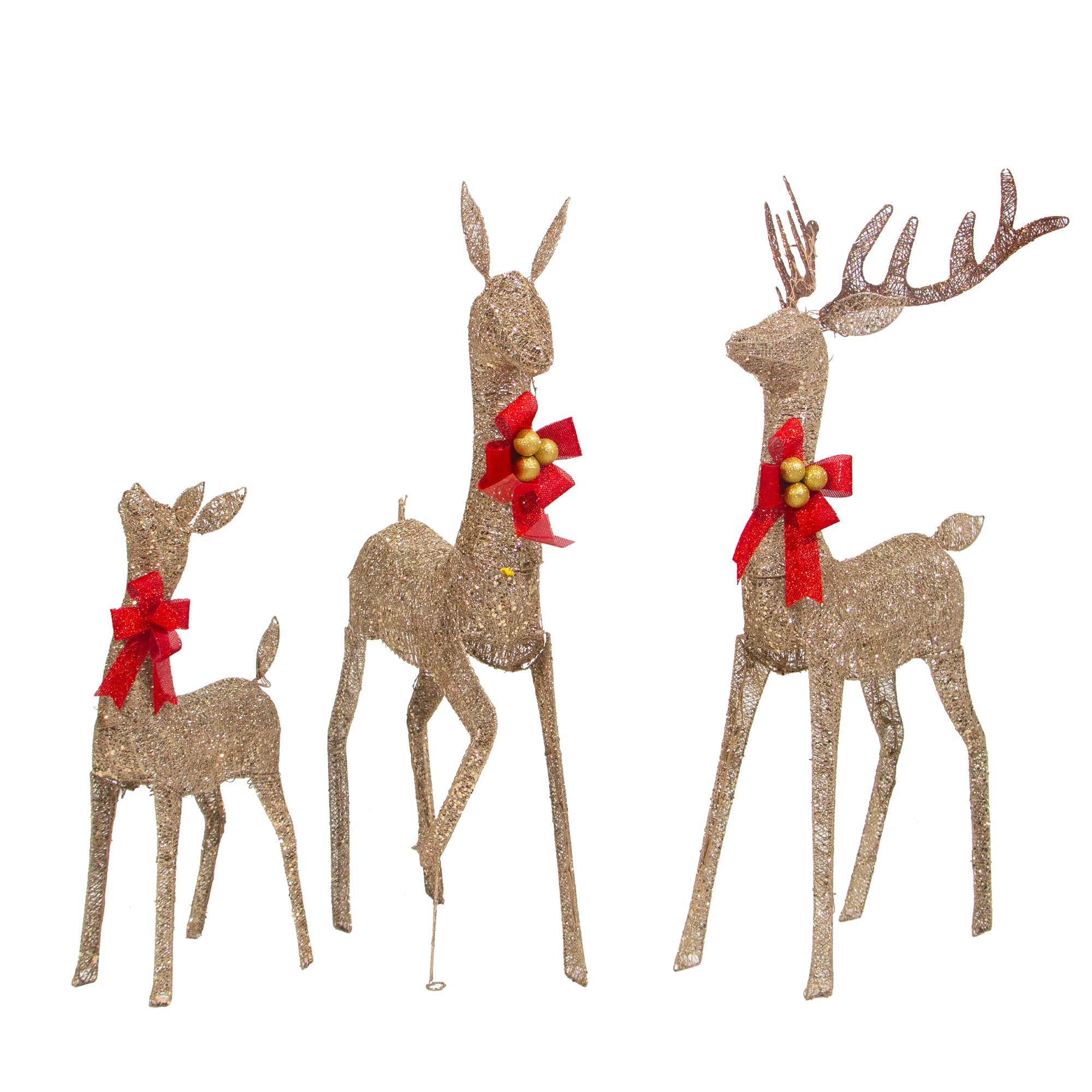 Set of 3 Large Lighted Reindeer Christmas Decorations, with 210 Warm White LED Lights,- Gold