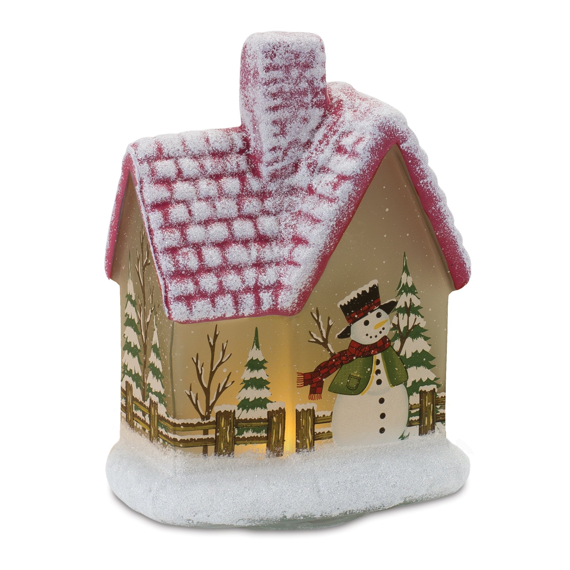 7.5" LED Lighted House with Snowman (Set of 2)