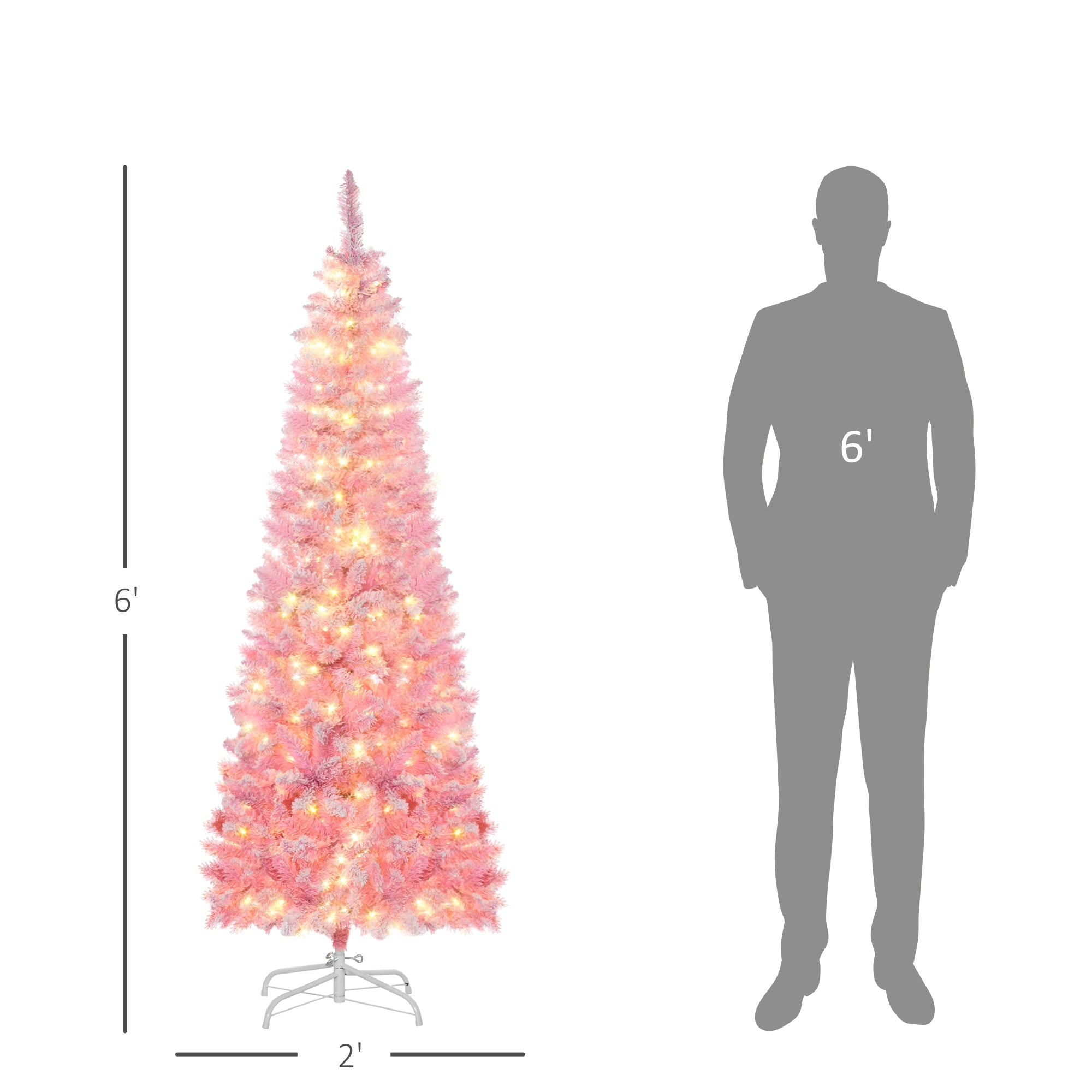 6ft Pre-lit Snow Flocked  Christmas Tree with Pencil Shape,  Pink and White