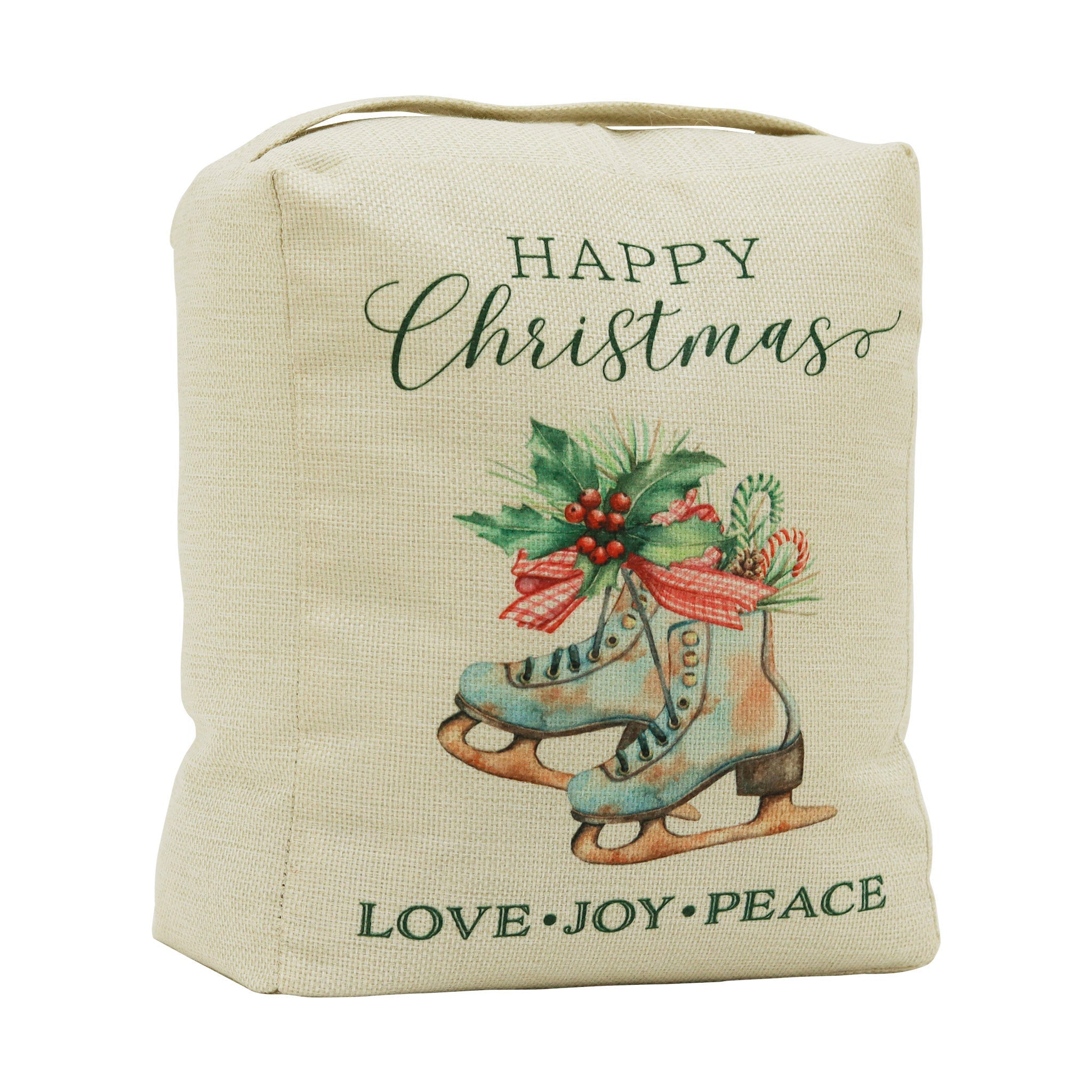 Happy Christmas Fabric Door Stop with Handle