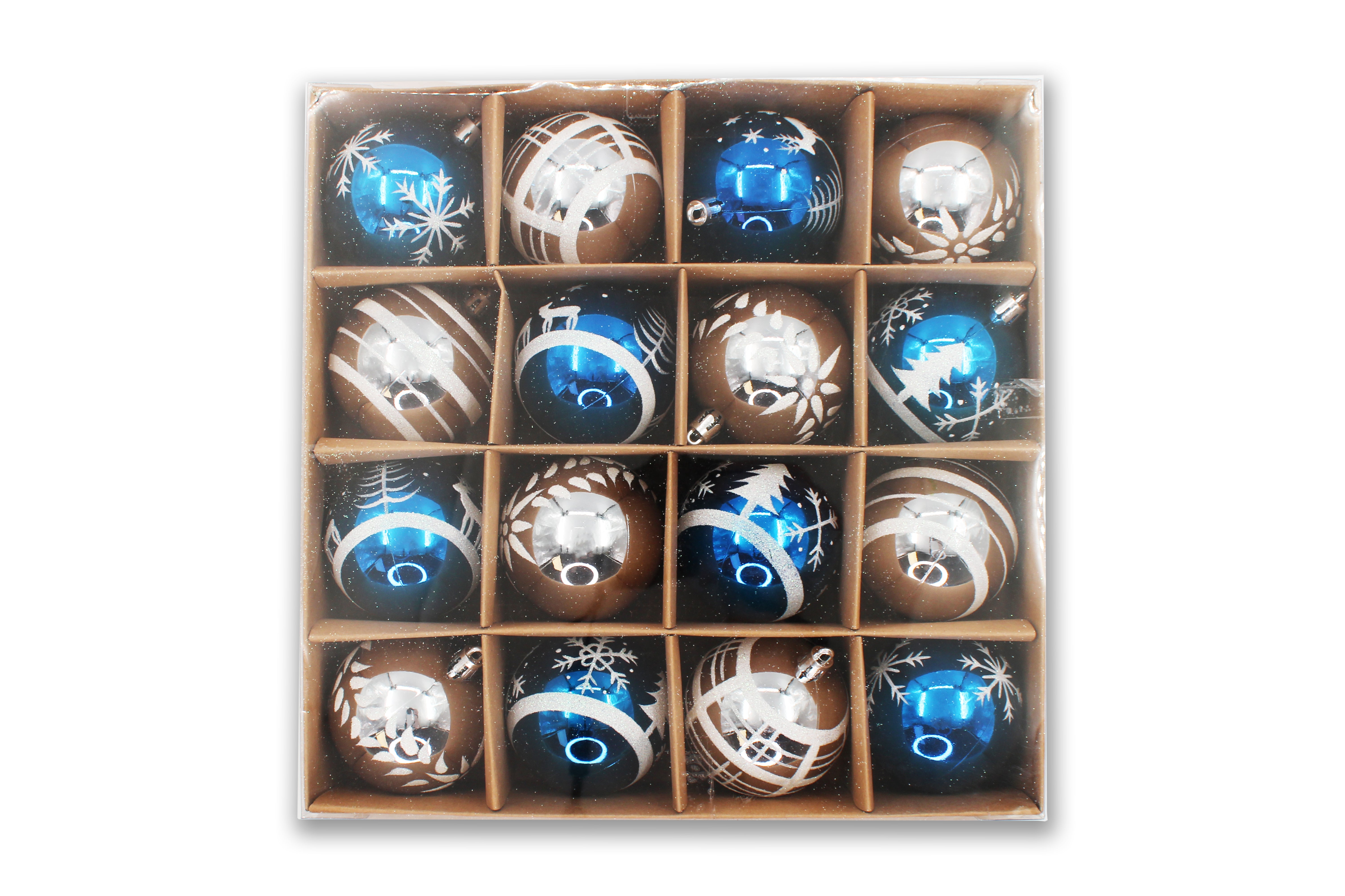 16 Pack Blue and Silver Assorted Ball Ornaments