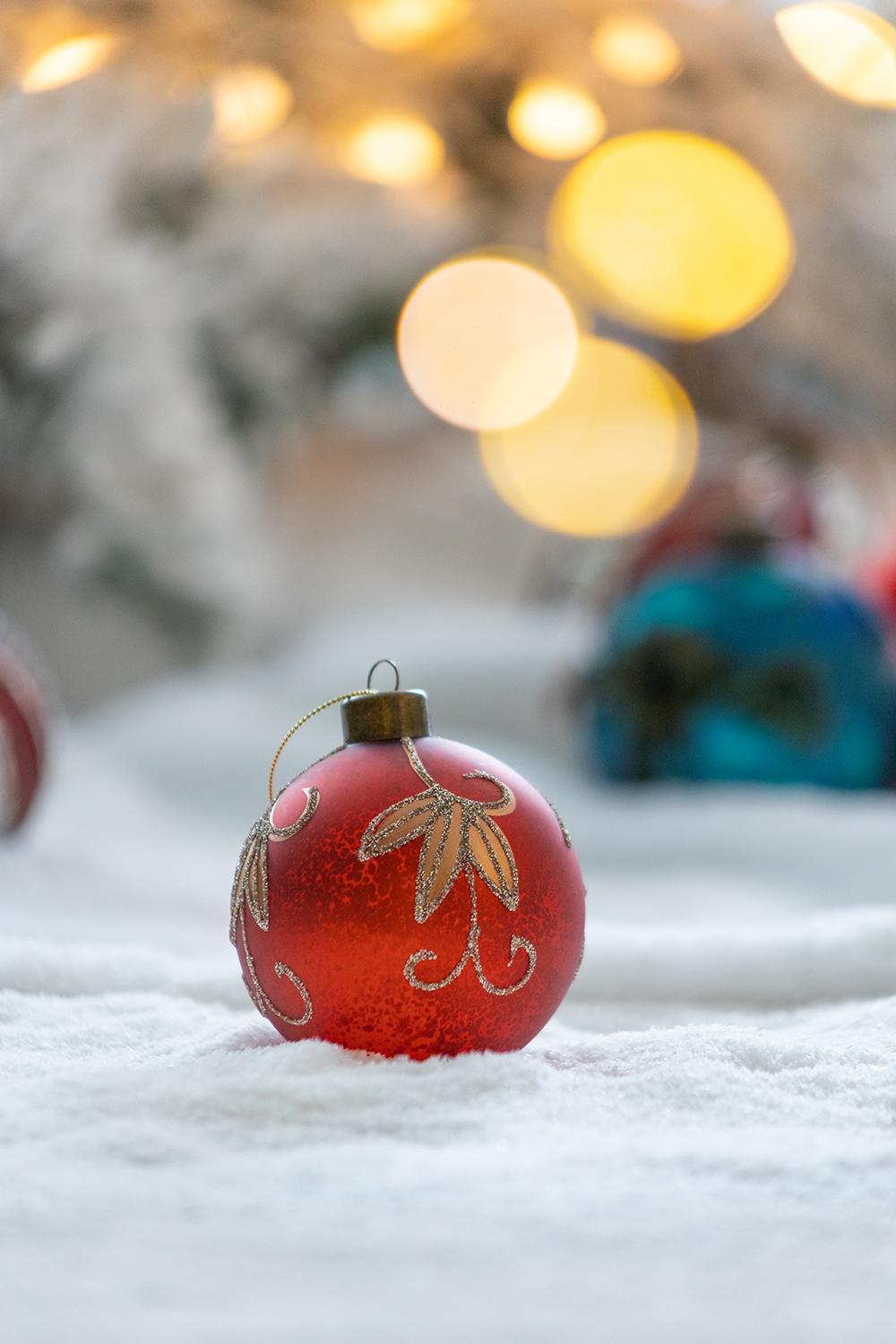 Red and Gold Glitter Christmas Ball Ornaments, Set of 12