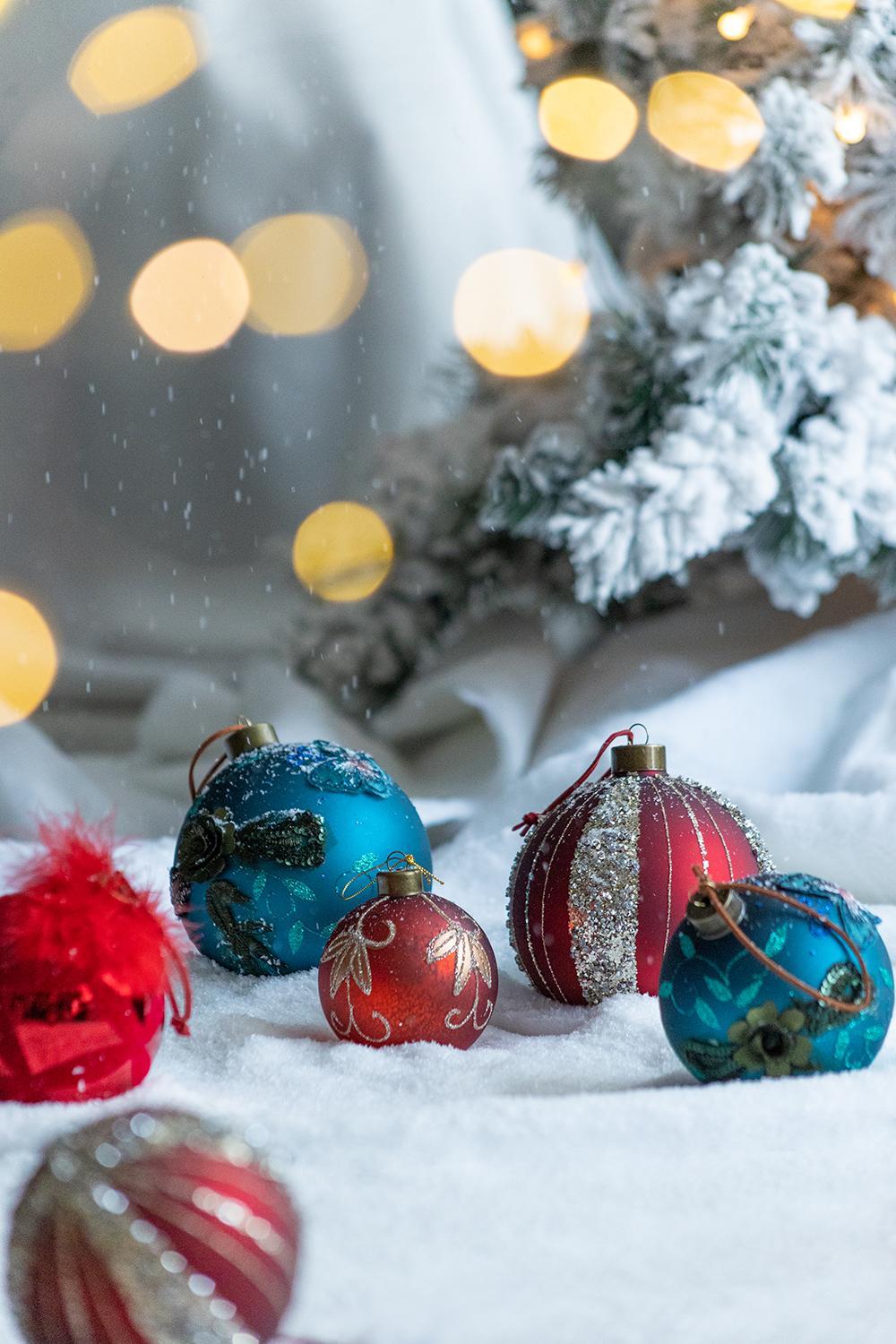 Red and Silver Christmas Ball Ornaments, Set of 12