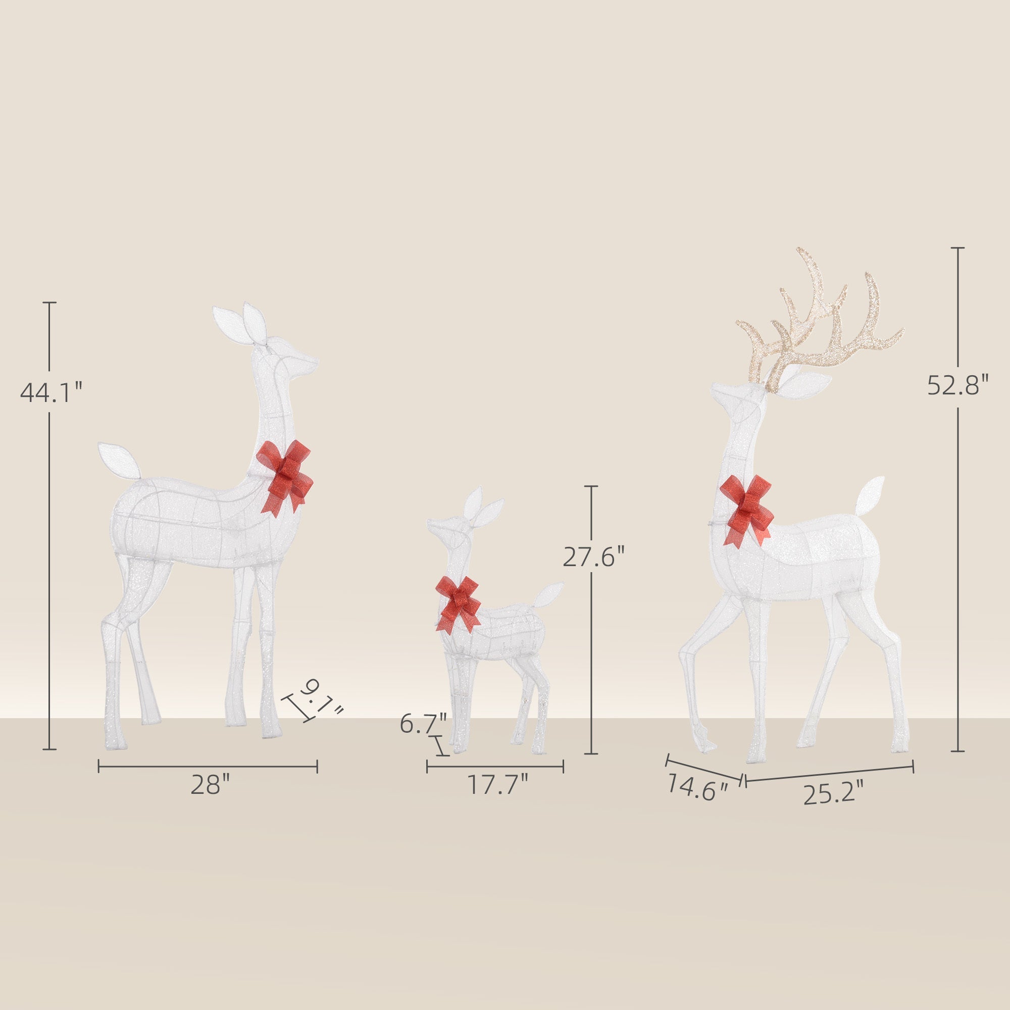 3-Piece Silver Light Up Christmas Deer Family Set of 3, with 2 LED Light Modes, Stakes, Zip Ties  Silver